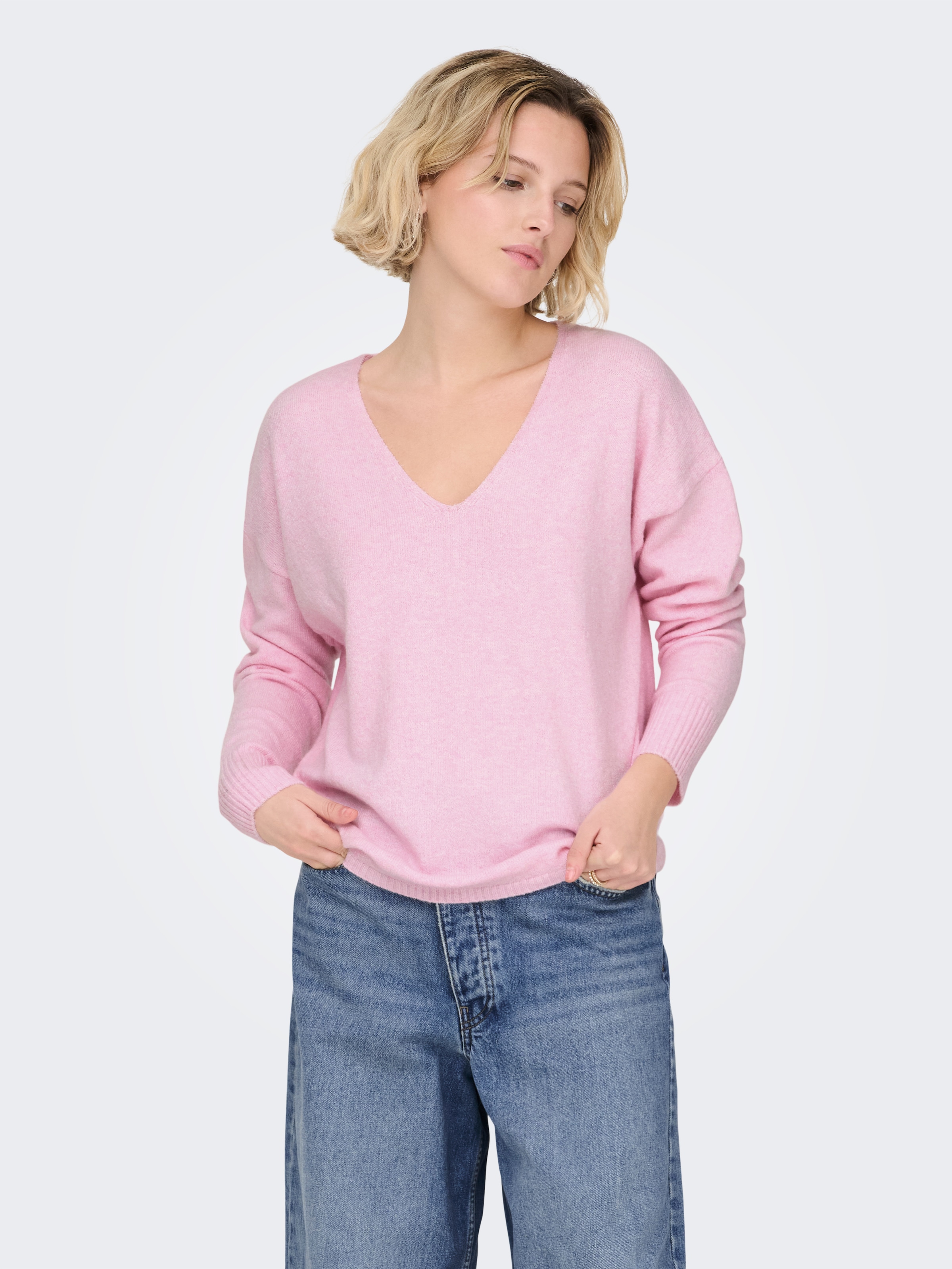 ONLY V-Ausschnitt-Pullover »ONLRICA LIFE L/S V-NECK PULLO KNT NOOS« Materialmix, regular fit