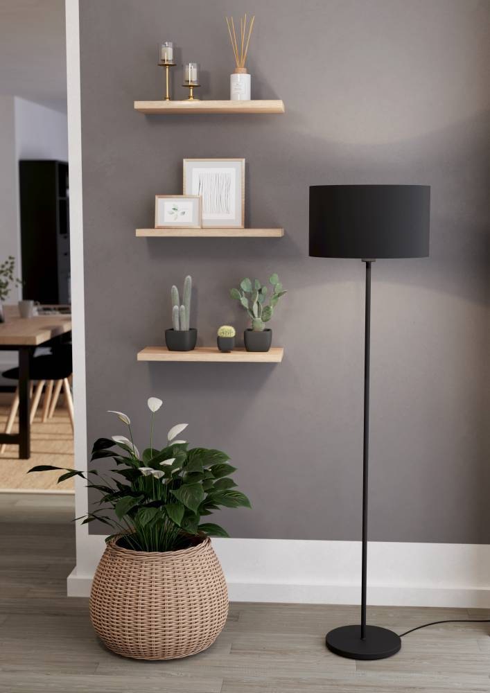 EGLO Stehlampe »MASERLO 1«, 1 flammig, Leuchtmittel E27 | ohne Leuchtmittel, Stehleuchte aus Stahl und Textil, in Schwarz, mit Tritt-Schalter, E27