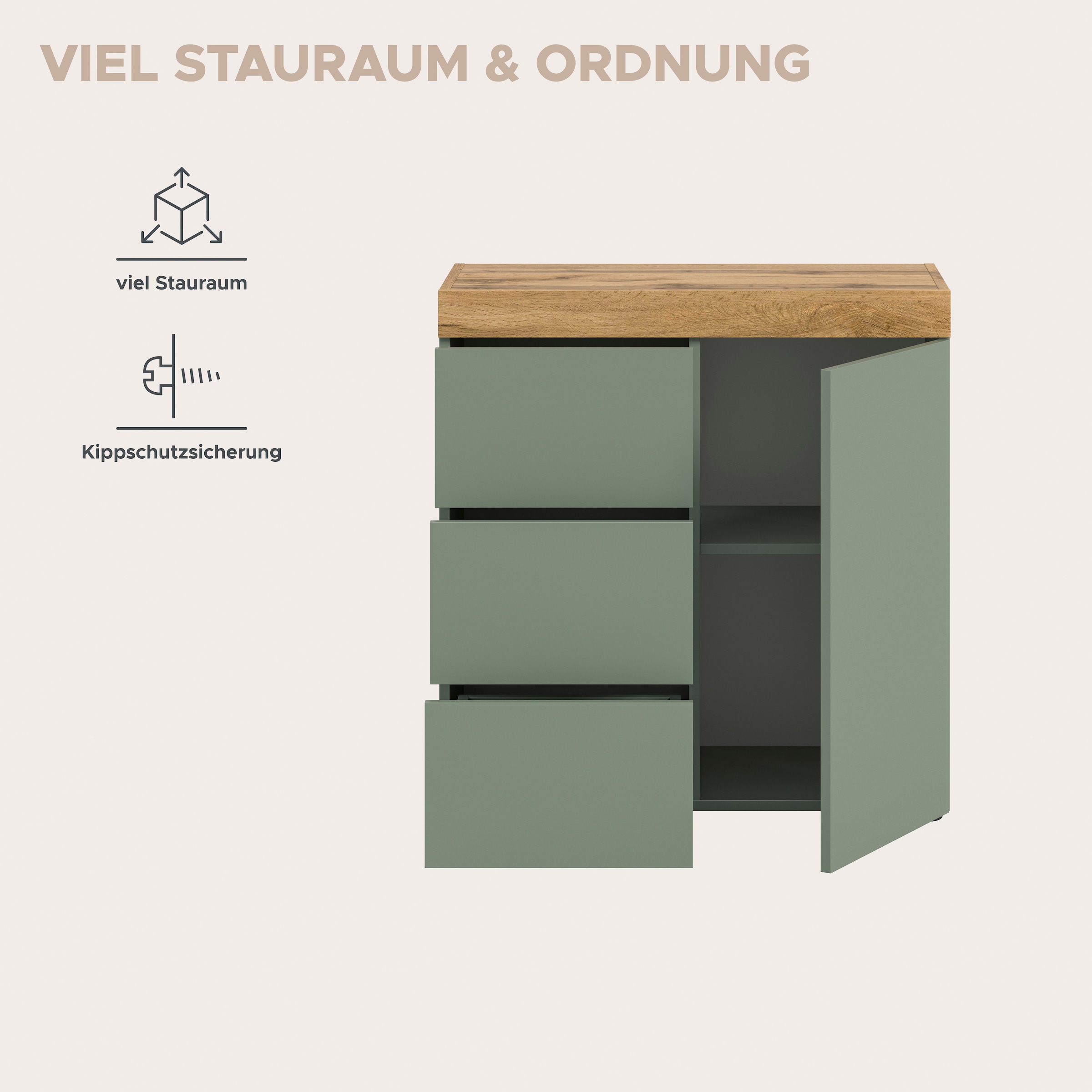 OTTO home Kommode »MAMBO, TOPSELLER!, Breite 77cm, 1 Tür, 3 Schubkästen, push-2-open« 2 farbige Ausführung, in verschiedenen Farben erhältlich, 1 Stk. tlg. Kommode, Anrichte, Wohnzimmer, Schlafzimmer