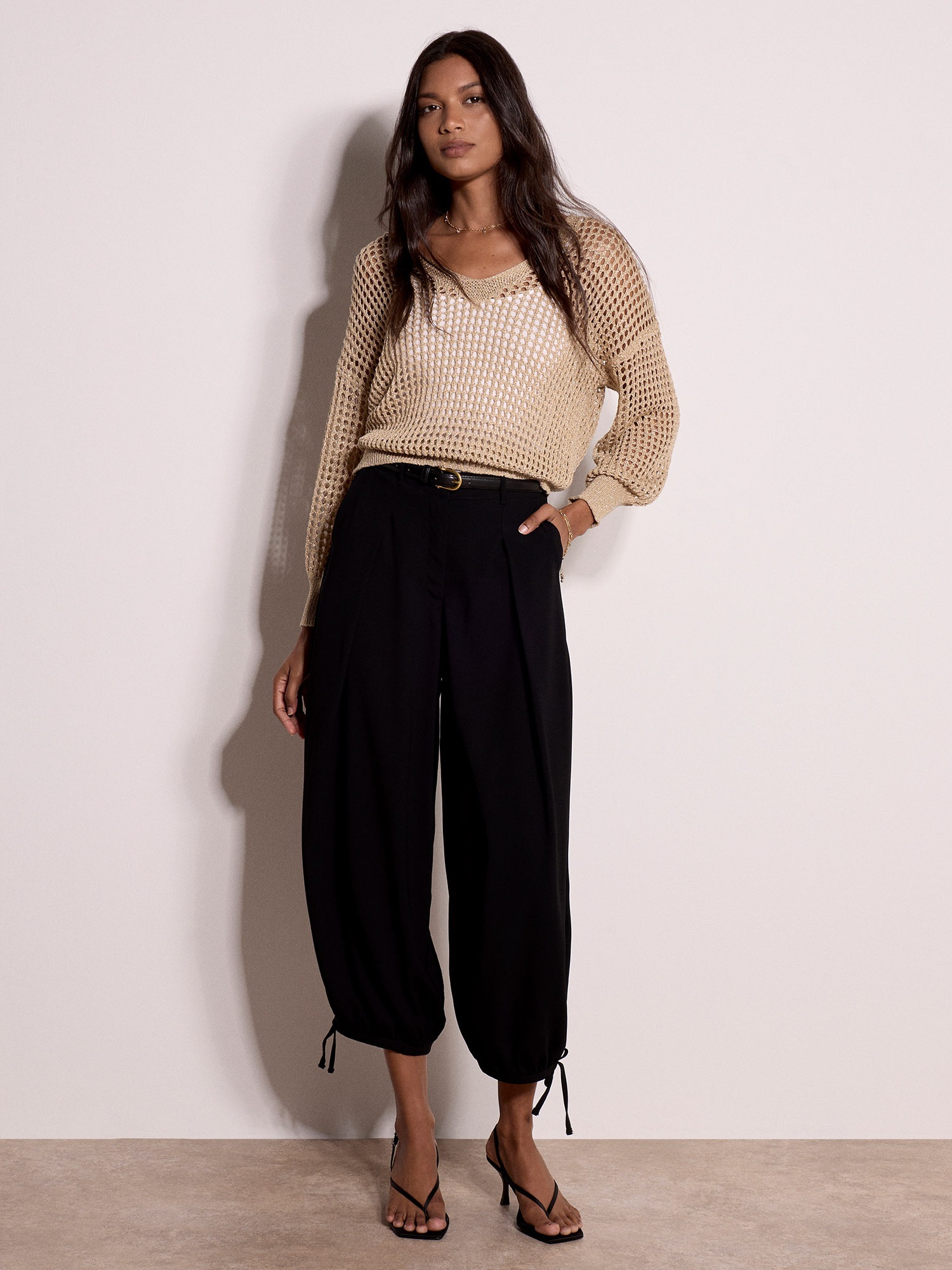 Apricot V-Ausschnitt-Pullover »Gold schimmernder Pullover« mit Metallfäden