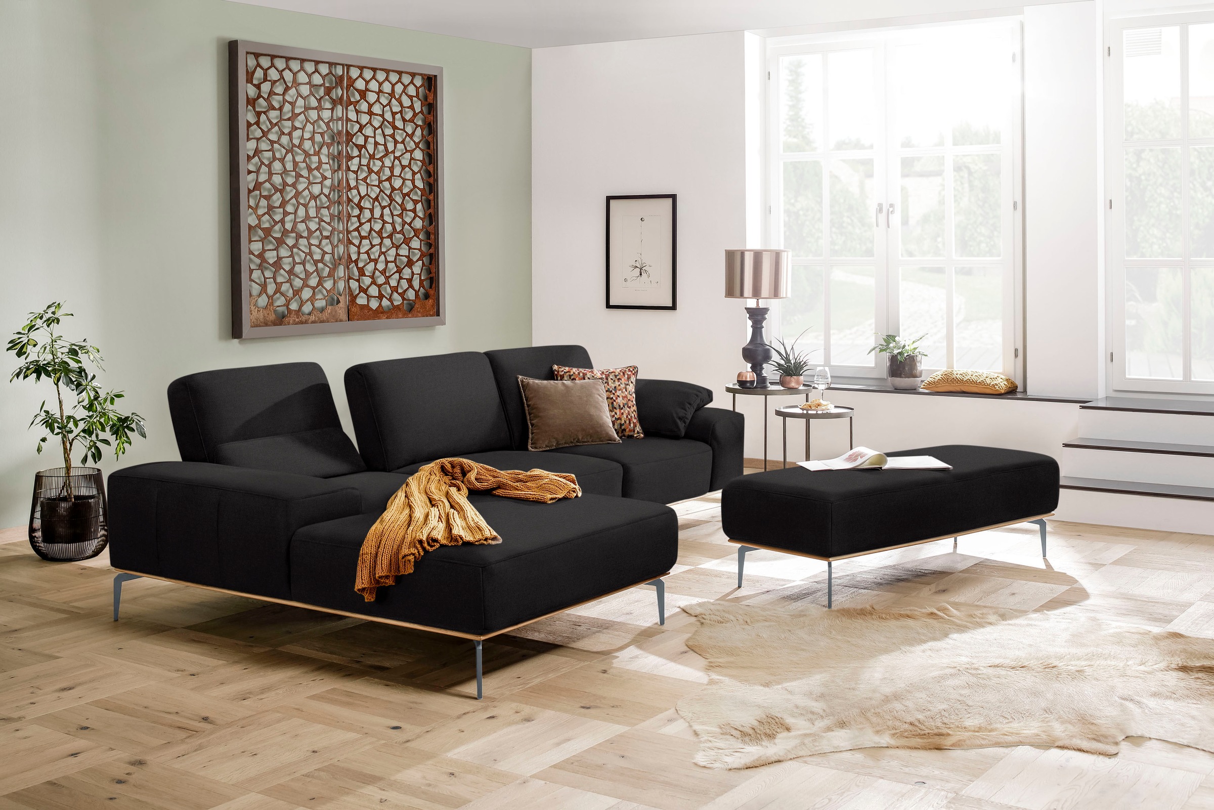 W.SCHILLIG Ecksofa »run, Designsofa mit tollem Sitzkomfort, bequem, L-Form«, mit elegantem Holzsockel, Füße in Silber matt, Breite 319 cm