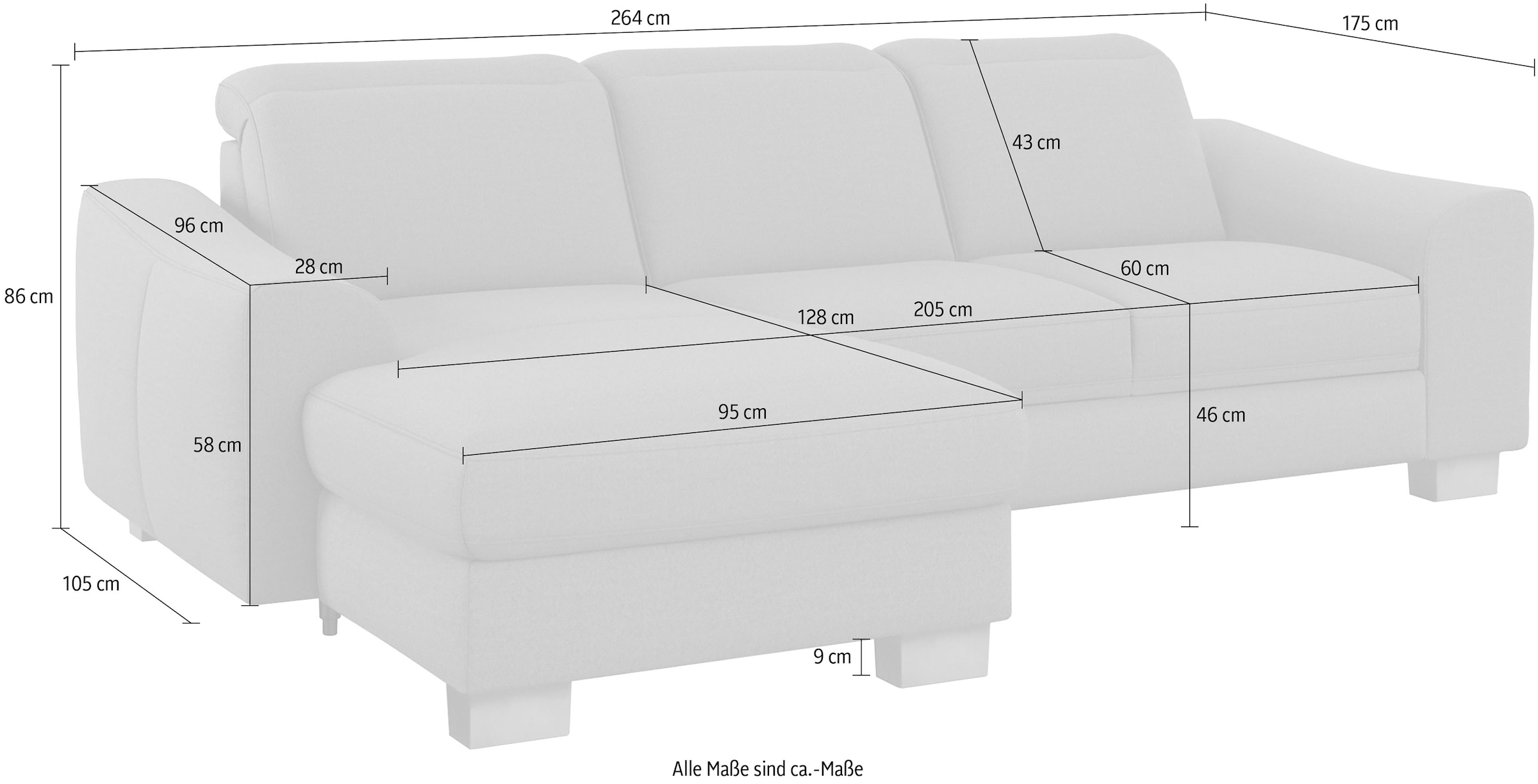 sit&more Ecksofa »Dundee L-Form«, mit Federkern und Edelstahlfüßen, wahlweise mit Kopfteilverstellung
