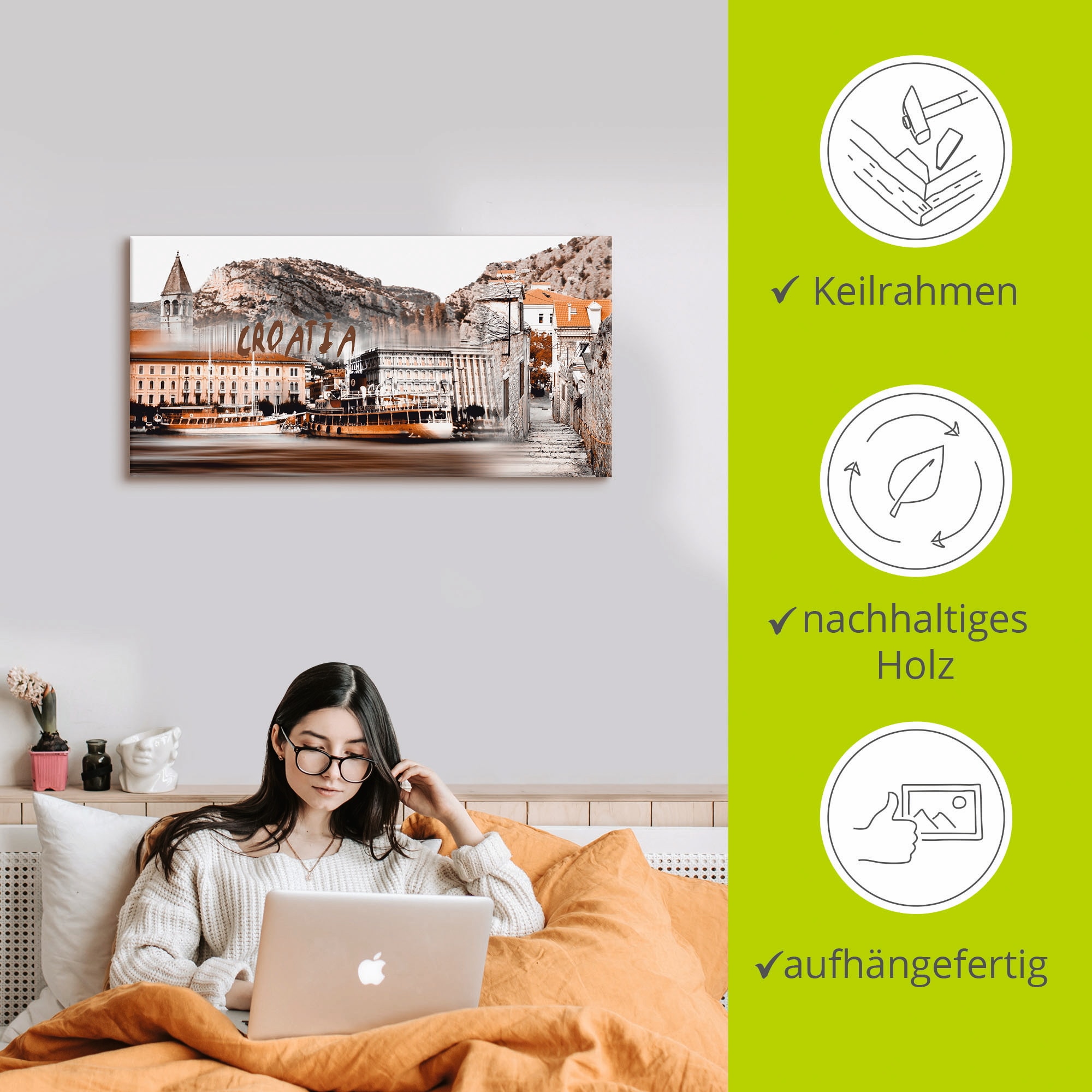 Artland Leinwandbild »Kroatien Skyline abstrakte Collage« Kroatien 1 Stk. tlg. auf Holzrahmen gespannt