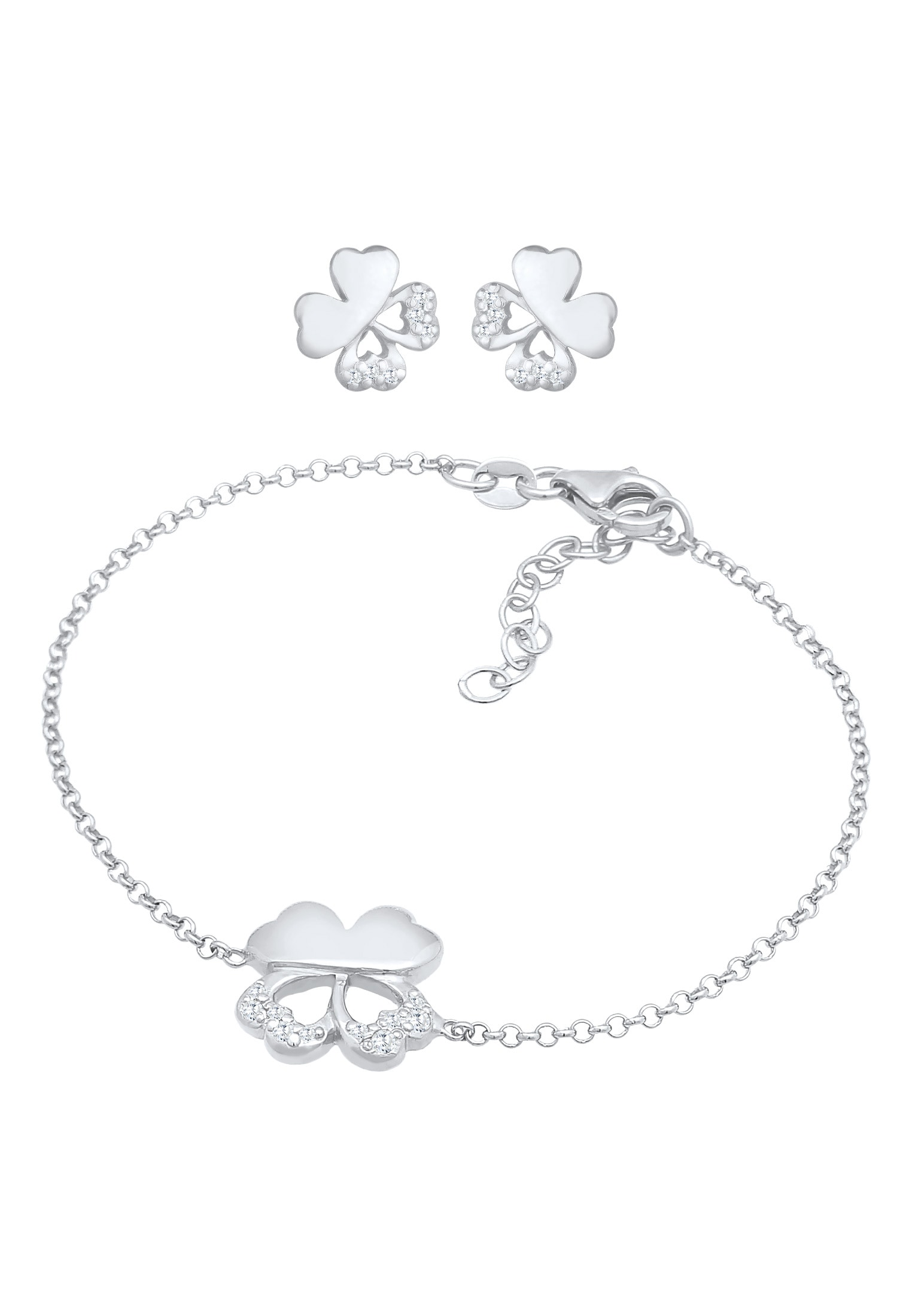 Elli Ohrring und Ketten Set »Schmuckset Kleeblatt Armband Ohrstecker Set (2 tlg) 925 Silber«
