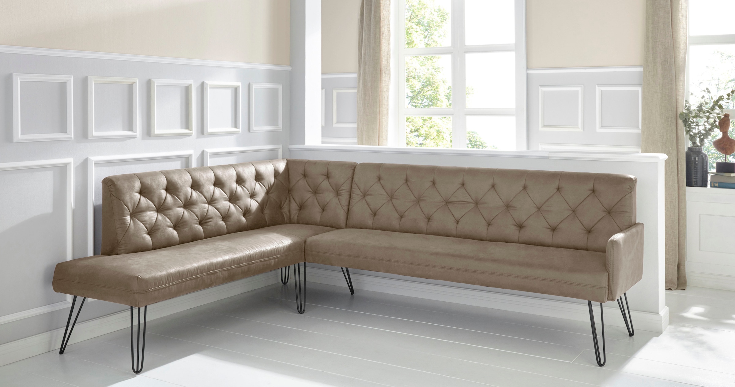 exxpo - sofa fashion Eckbank »Doppio, Chesterfield Optik, komfortabel und bequem, hohe Designfüße«, Frei im...