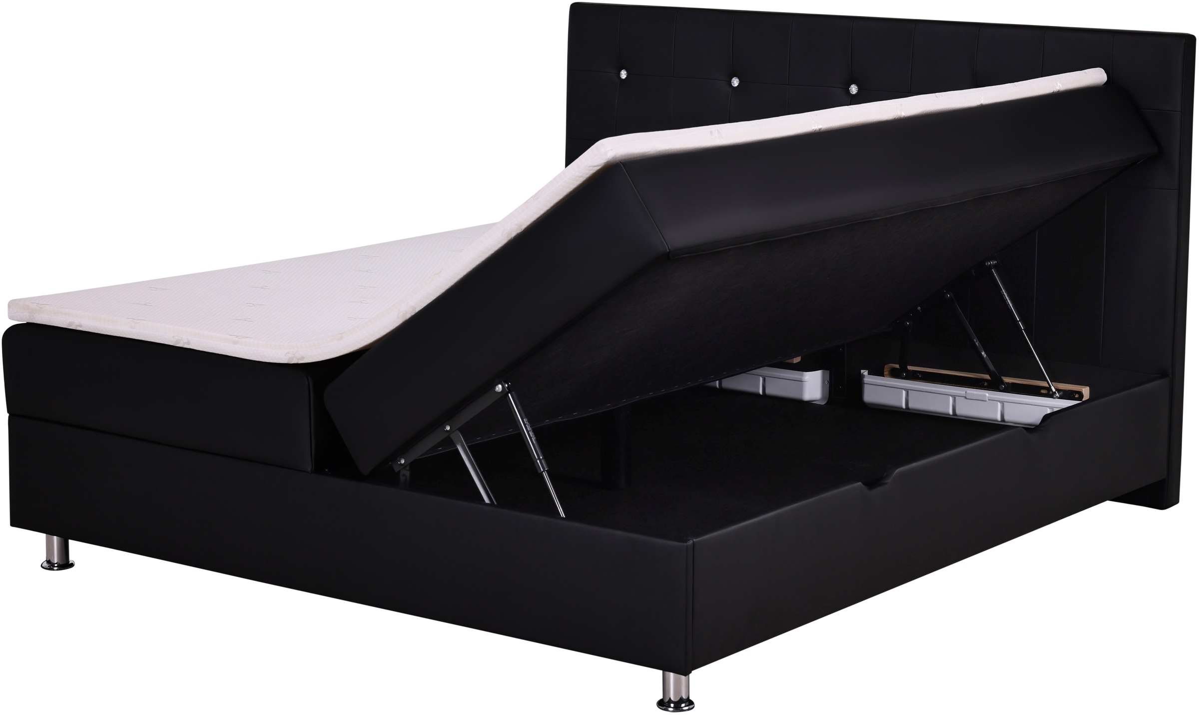 Home affaire Boxbett »Big Noux aus schwarzem Kunstleder mit Kristallsteinen im Kopfteil« inkl. Bettkasten, erhältlich in der Größe 180x200cm