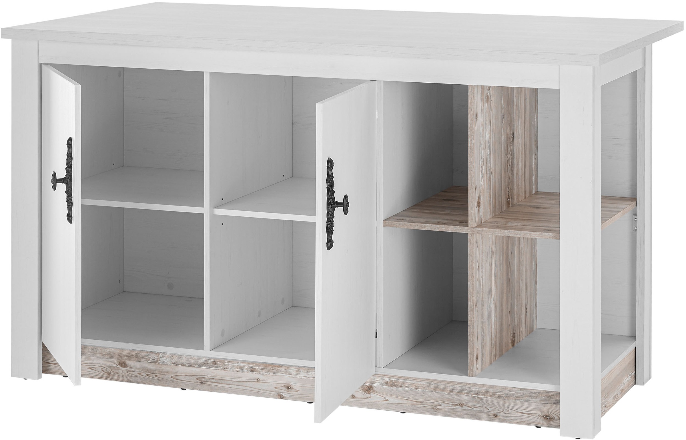 Home affaire Kücheninsel »Florenz, Küchenblock in Pinie Weiß, Kochinsel, Küchenarbeitsblock«, Breite 161 cm, mit verschnörkeltem Metallgriff, Arbeitshöhe 92 cm