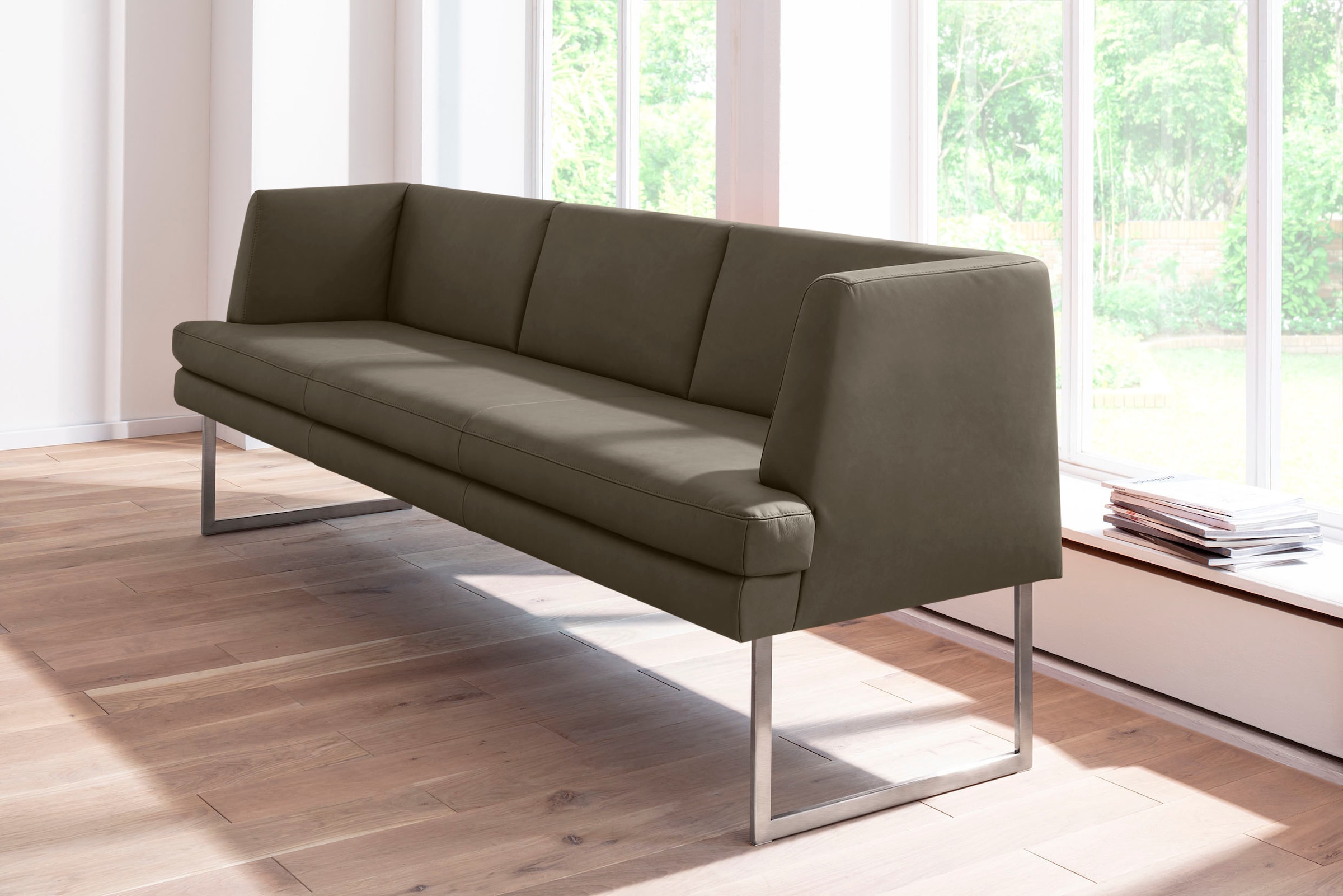 K+W Komfort & Wohnen Polsterbank »Cube« Hammerkissenoptik, 2 Breiten, Hochkantkufe in Edelstahloptik