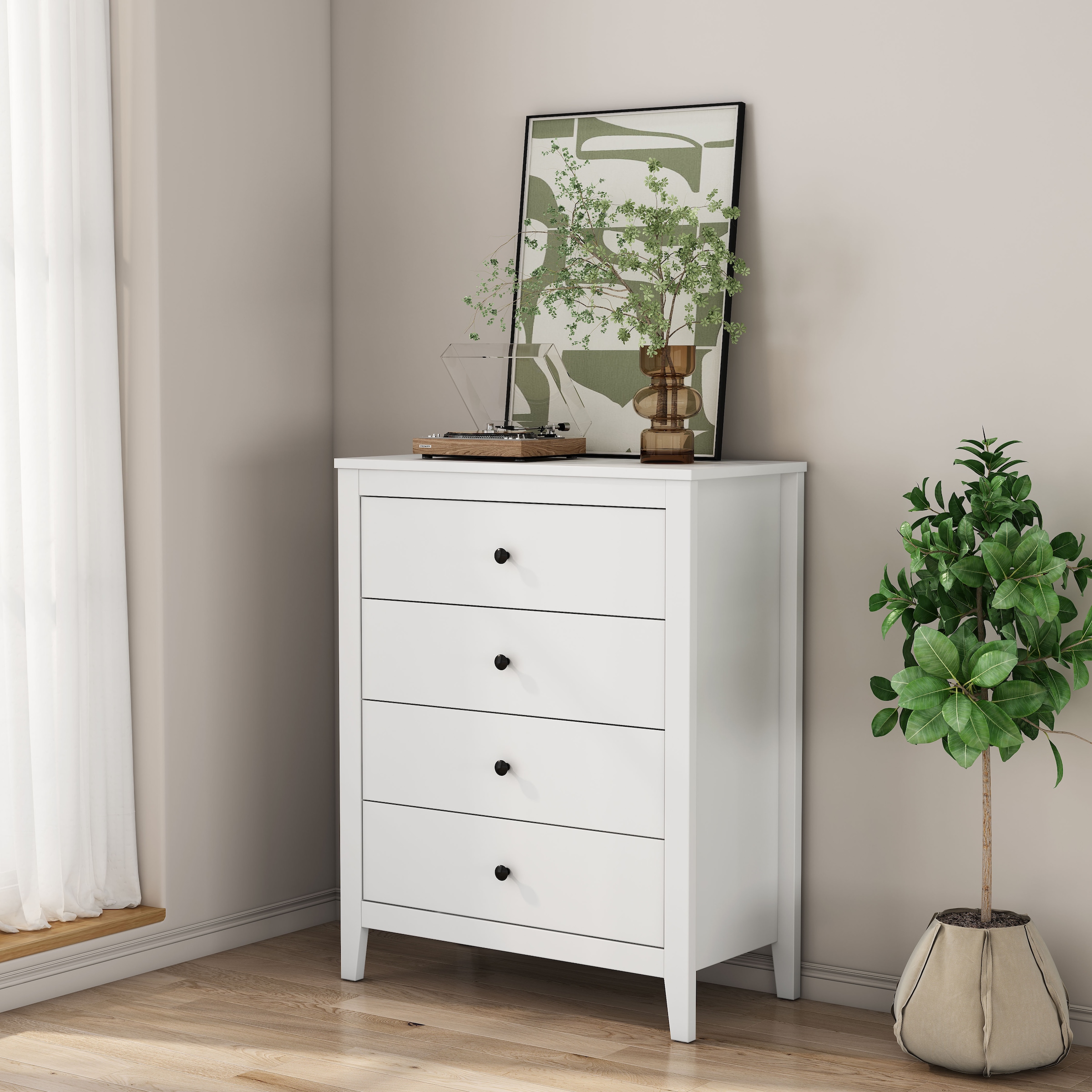 OTTO home Schubkastenkommode »Borkum Sideboard mit 4 Schubladen Bestseller Landhaus weiß« hochwertige schwarze Griffe aus Metall, 