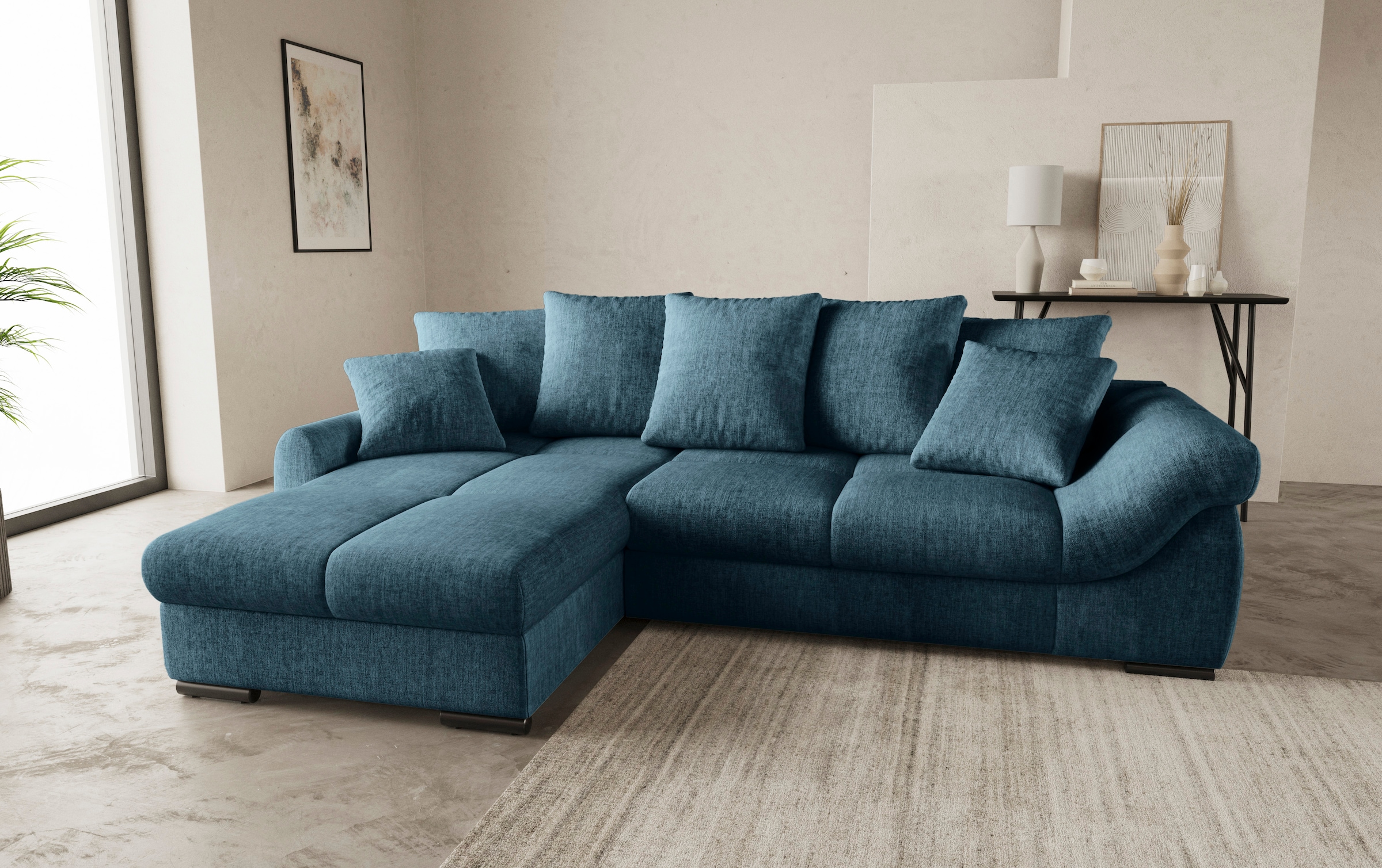 Mr. Couch Ecksofa »Livorno L-Form«, inkl. Hochschläfer-Bettauszug, XL-Bettkasten weiß beschichtet