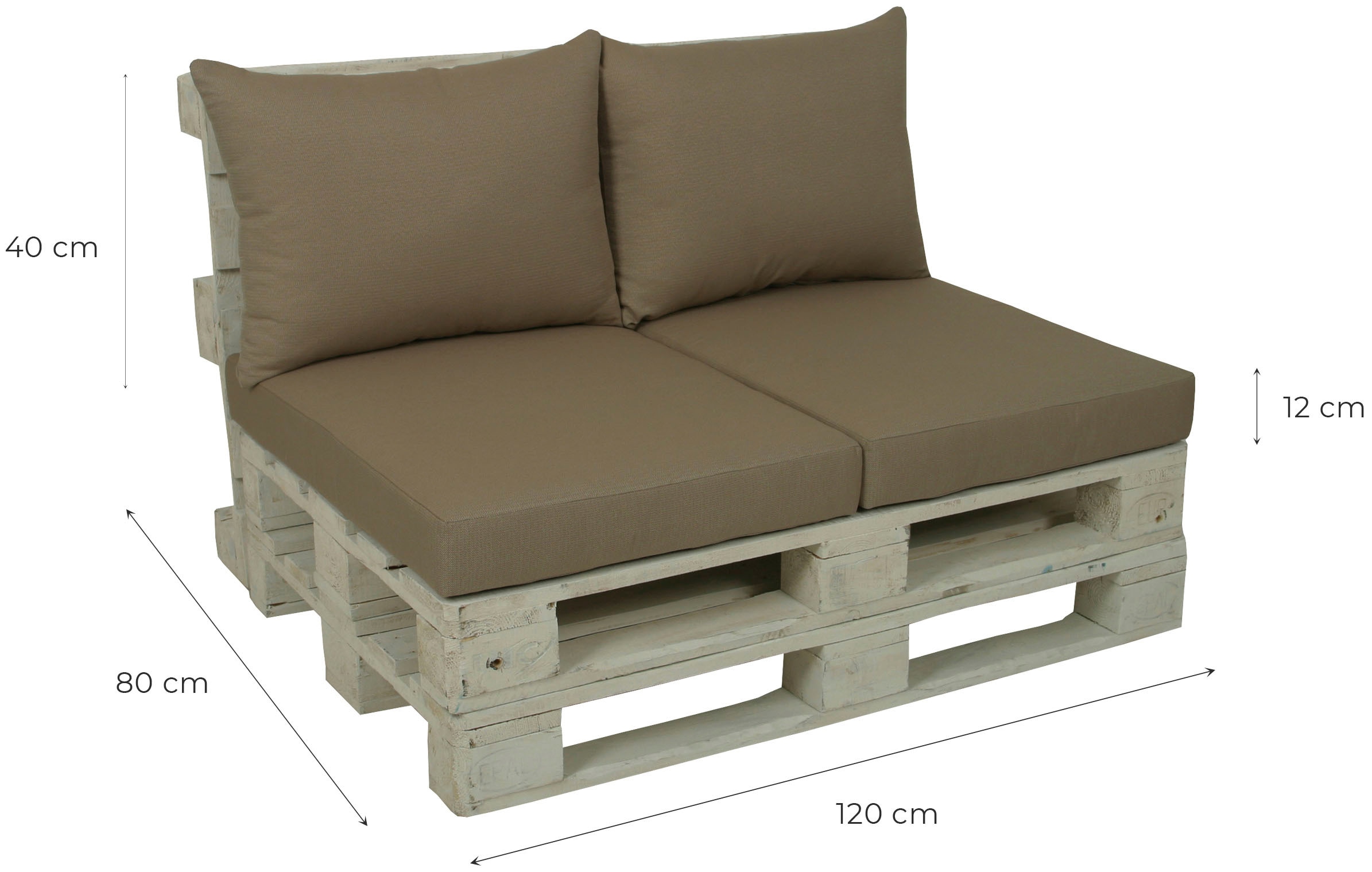 GO-DE Palettenkissen, 60x80 cm, 12 cm gepolstert, 2 Sitz- und 2 Rückenkissen für 1 Palette