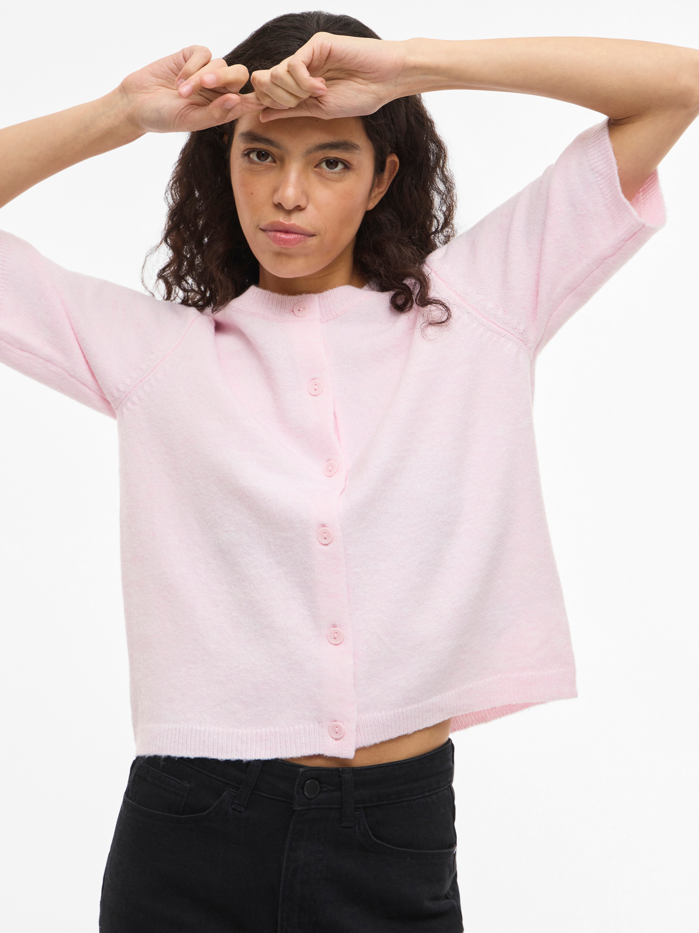 Vila Strickjacke »VILIGA 2/4 O-NECK KNIT CARDIGAN - NOOS« Materialmix, regular fit