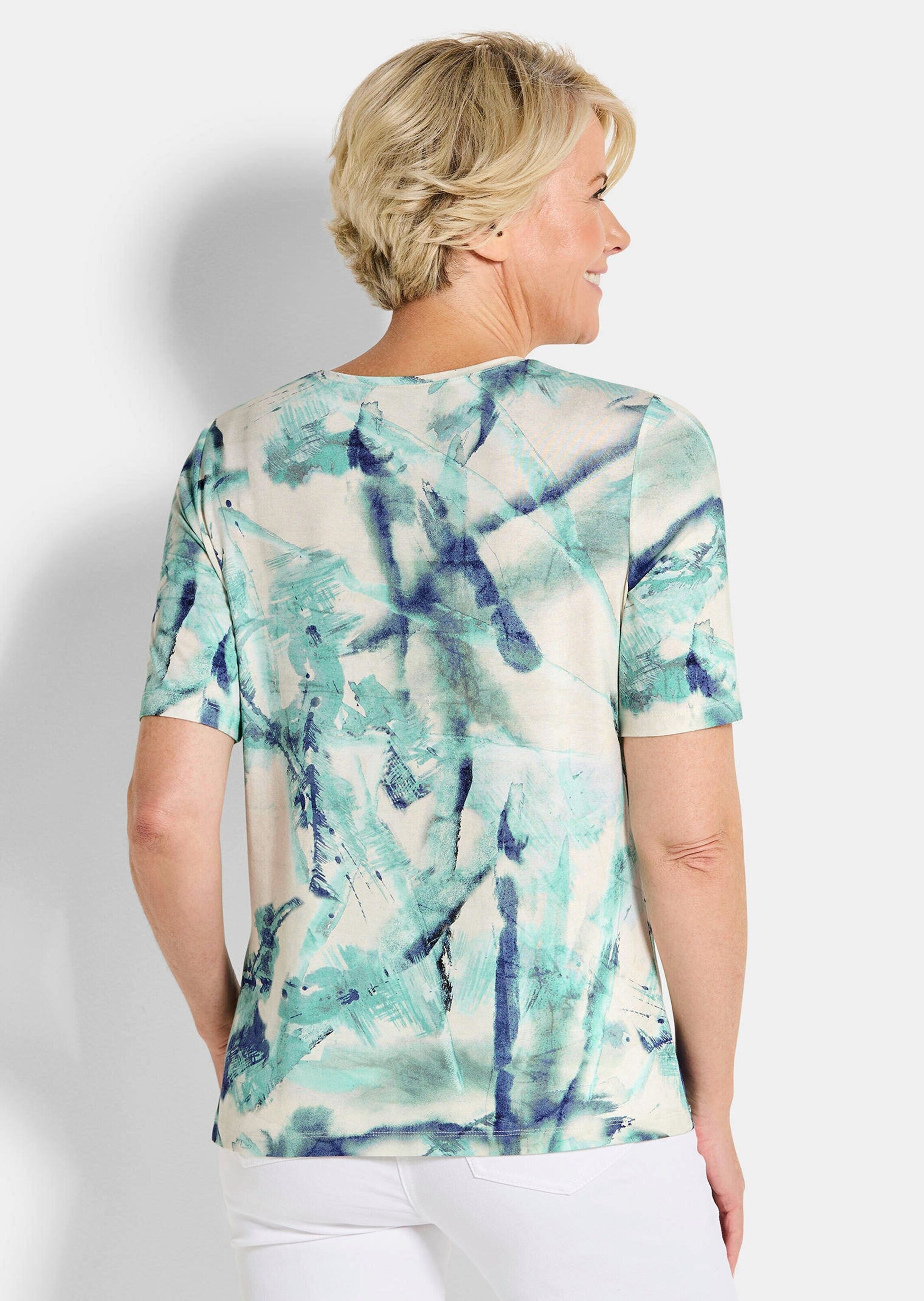 GOLDNER Print-Shirt »Kurzgröße Cityshirt mit Glitzersteinen« stretchbequemer Viskosejersey