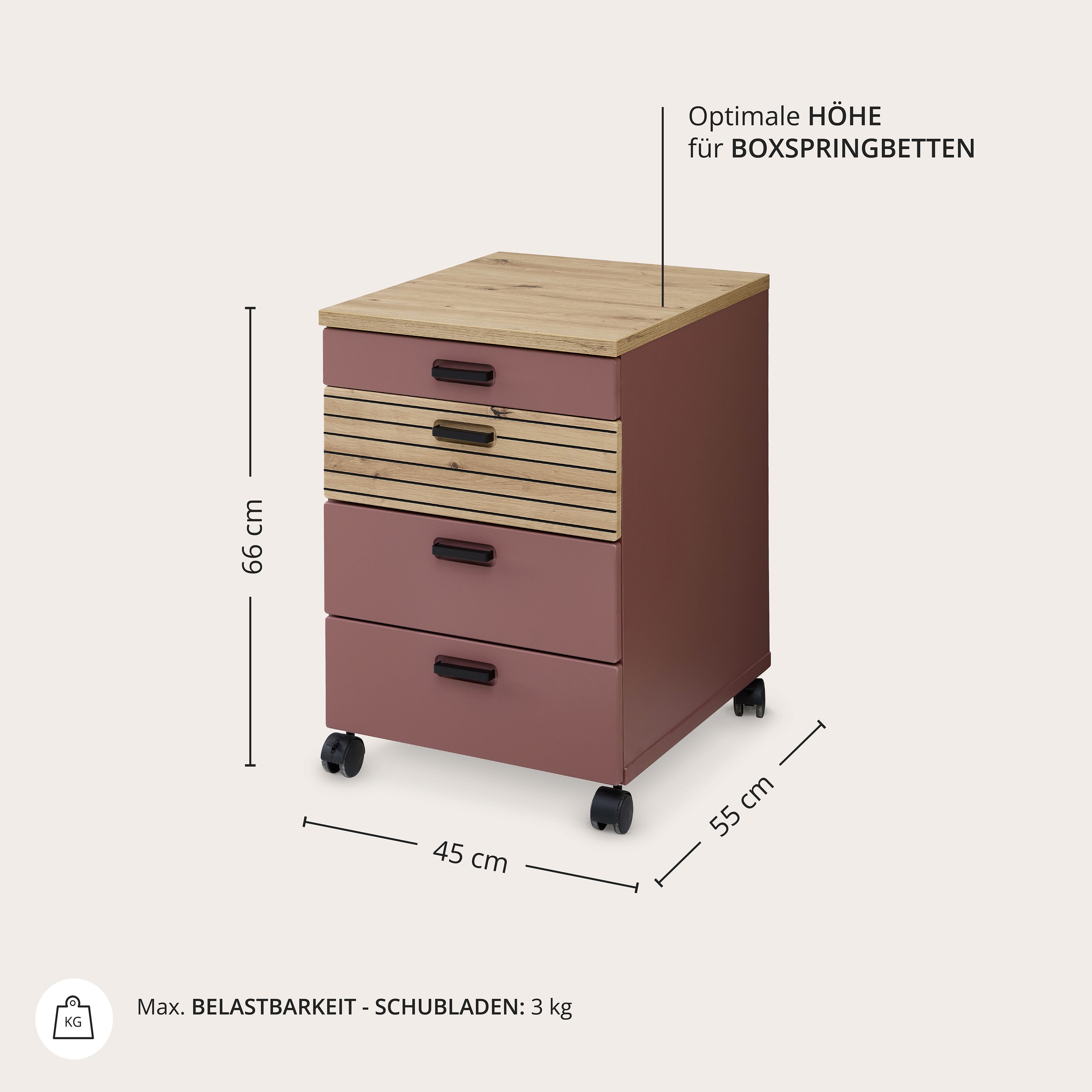 Innostyle Rollcontainer »Rollcontainer Glenn, 45 x 66 x 55 cm (B/H/T)« 1 Stk. tlg. inkl. Filzeinlage, 4 Rollen(2 mit Bremsen) oder Sockel, SK Soft-Close