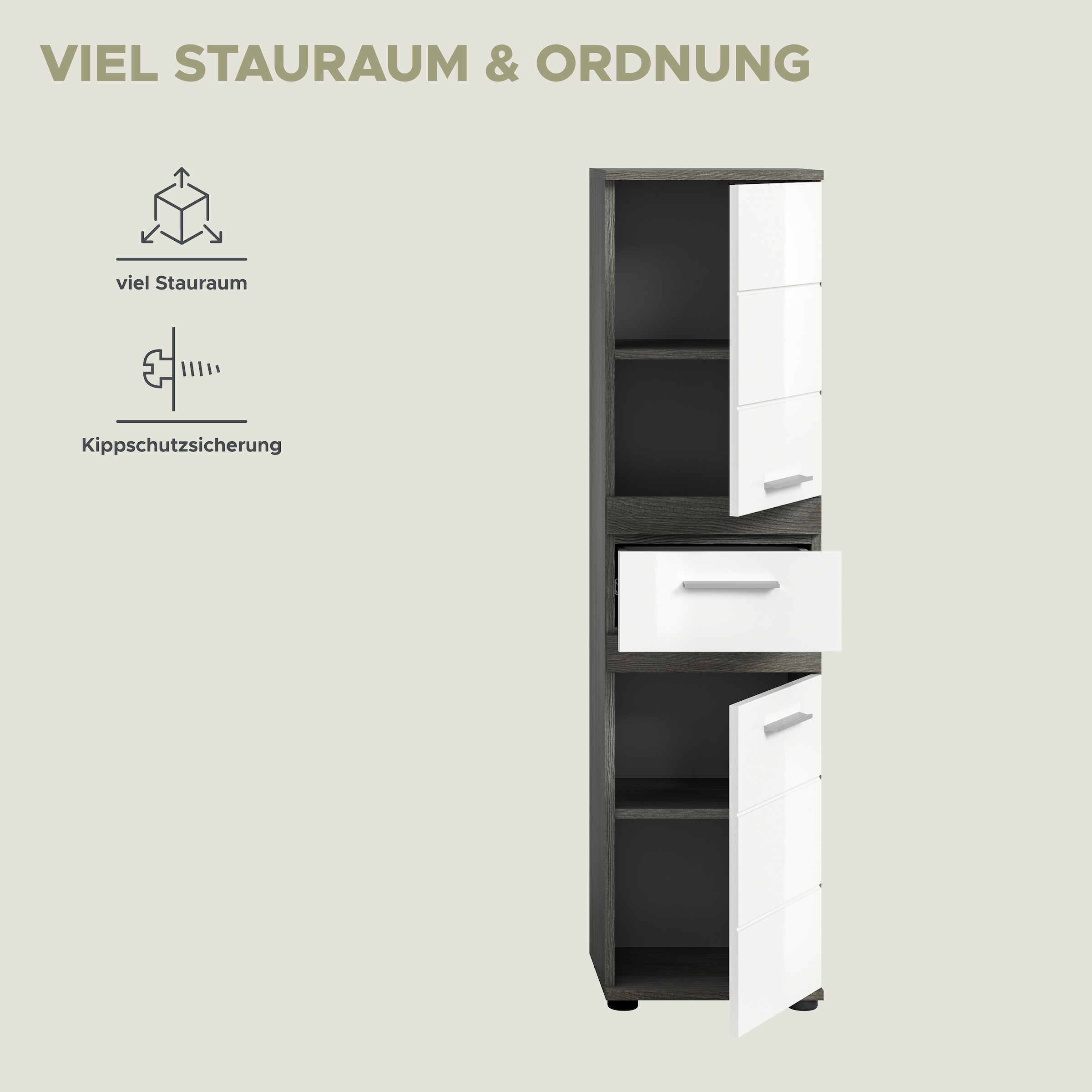 welltime Hochschrank »LUCCA, TOPSELLER!, Höhe 137 cm, 2 Türen, 1 Schubkasten, 2 Fachböden,«, Badschrank, Bad-Möbel, Badezimmer