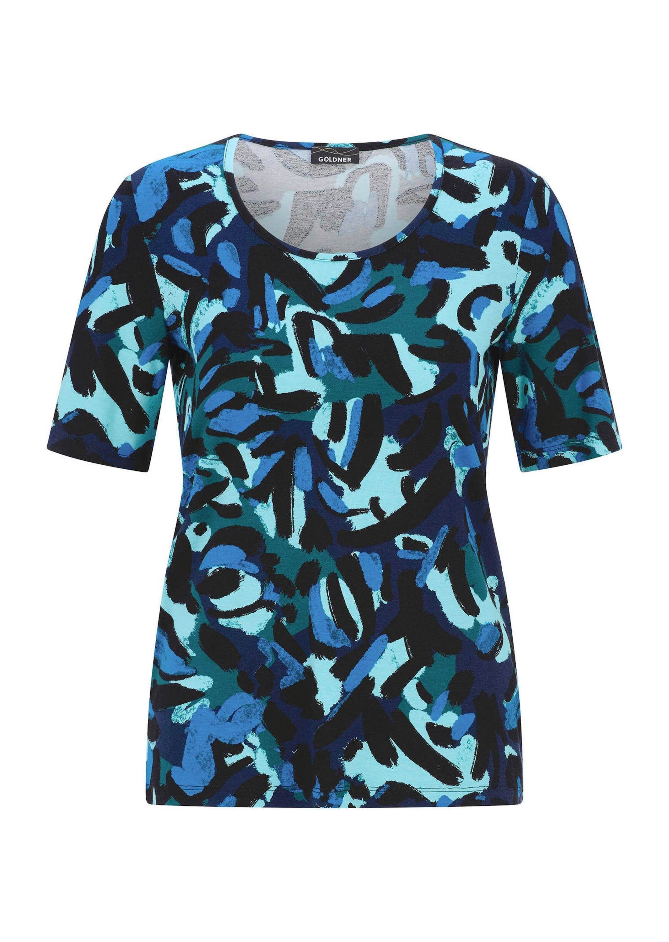 GOLDNER Kurzarmshirt »Kurzgröße Viskoseshirt mit künstlerischem Print« stretchbequemer Viskosejersey