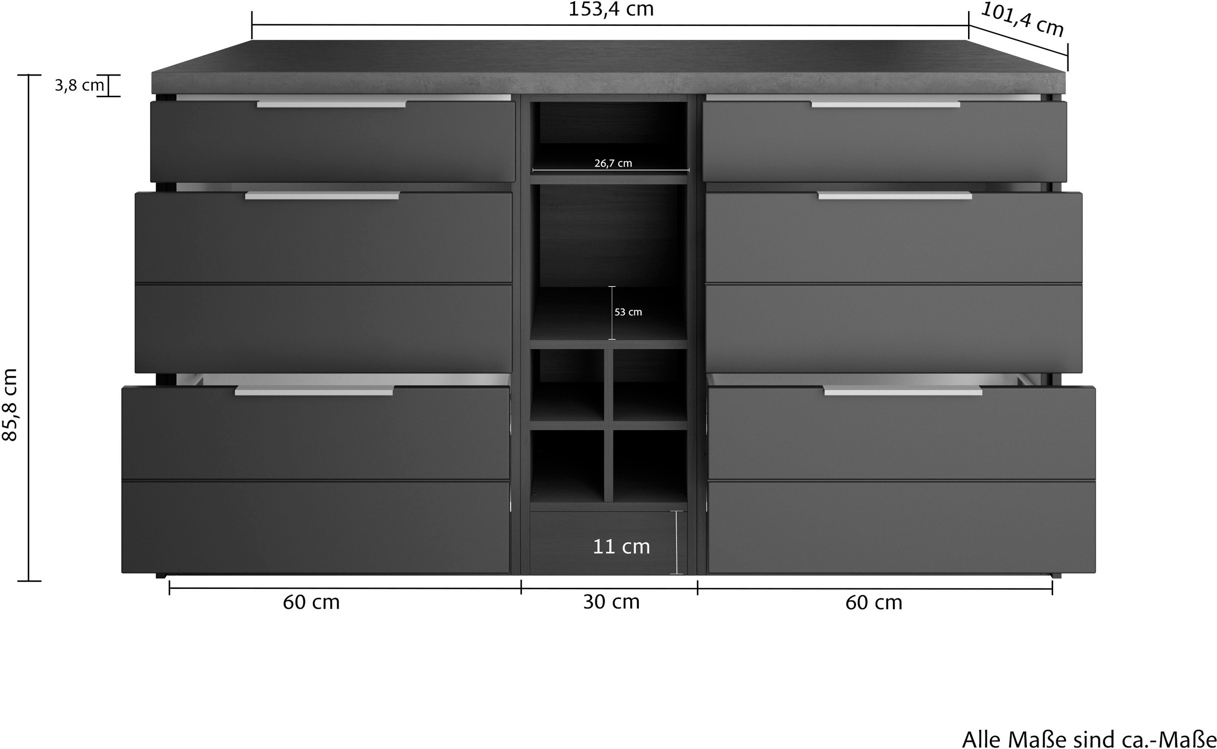 KOCHSTATION Kücheninsel »KS-Luhe, Breite 153 cm, mit Flaschenregal« MDF-Fronten, Arbeitsplatte 38mm stark