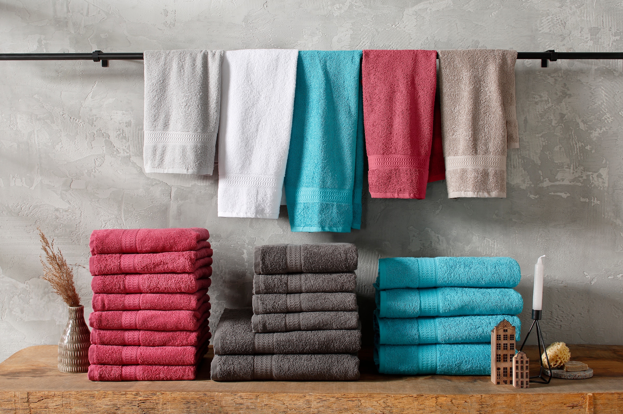 Handtuch 6 mit bei tlg., Set Handtücher Uni-Farben, Bordüre, in my OTTO Handtuch-Set, Set, 100% »Juna«, Baumwolle Walkfrottee, home