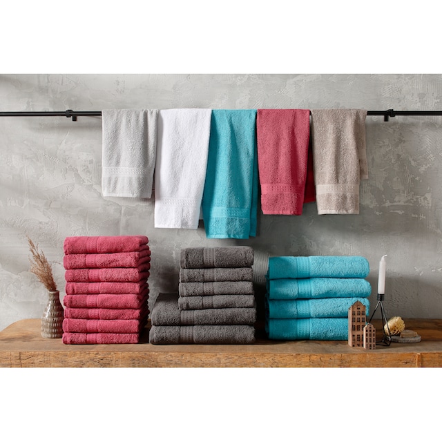 my home Handtuch Set »Juna«, Set, 6 tlg., Walkfrottee, Handtuch-Set, mit  Bordüre, Handtücher in Uni-Farben, 100% Baumwolle bei OTTO