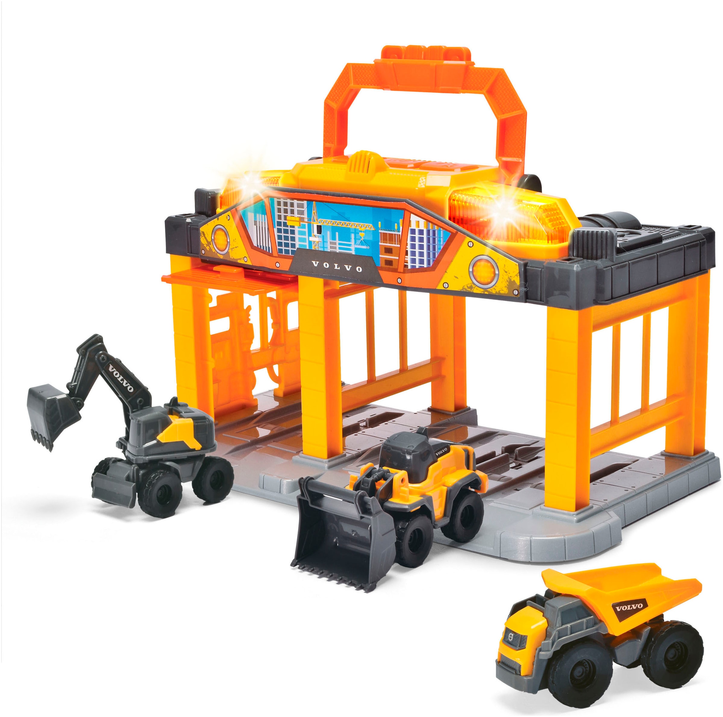 Dickie Toys Spiel-Gebäude »Micro Construction Station« inklusive 3 Volvo Baustellenfahrzeuge; mit Licht und Sound