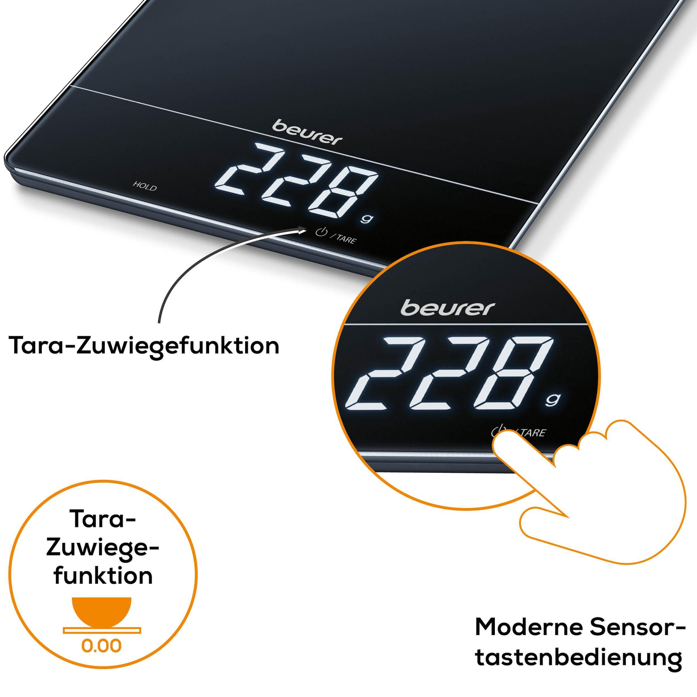 BEURER Küchenwaage »KS 34 mit Tara-Zuwiegefunktion«, Mit modernen Sensortasten, Display erscheint nur während Messung