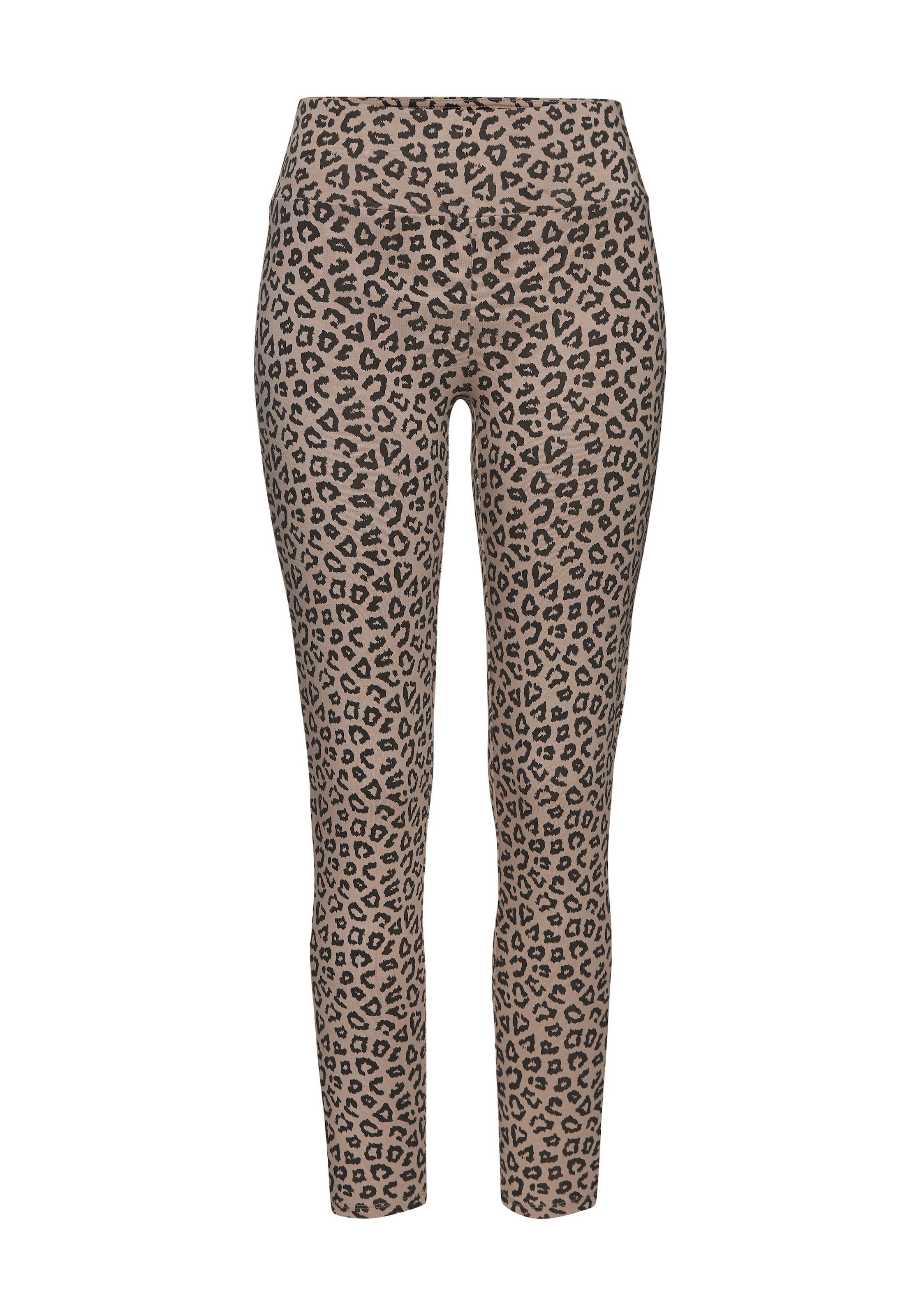 LASCANA Leggings, Sweatleggings mit breitem Bündchen im Leo-Print, Loungewear