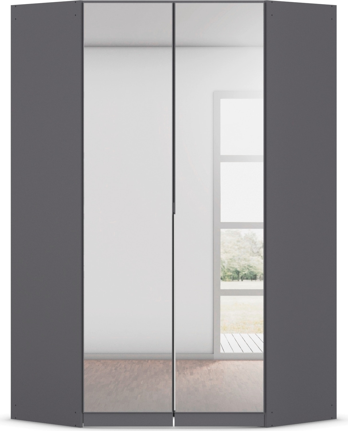 OTTO home Eckkleiderschrank »Kleiderschrank Schrank Ankleidezimmer Schlafzimmer Garderobe AGORDO« in zwei Griff-Farben, Breite/Tiefe 117x117 cm, Höhen 210/229 cm,  mit Spiegeltüren, voll ausgestattet mit viel Stauraum MADE IN GERMANY
