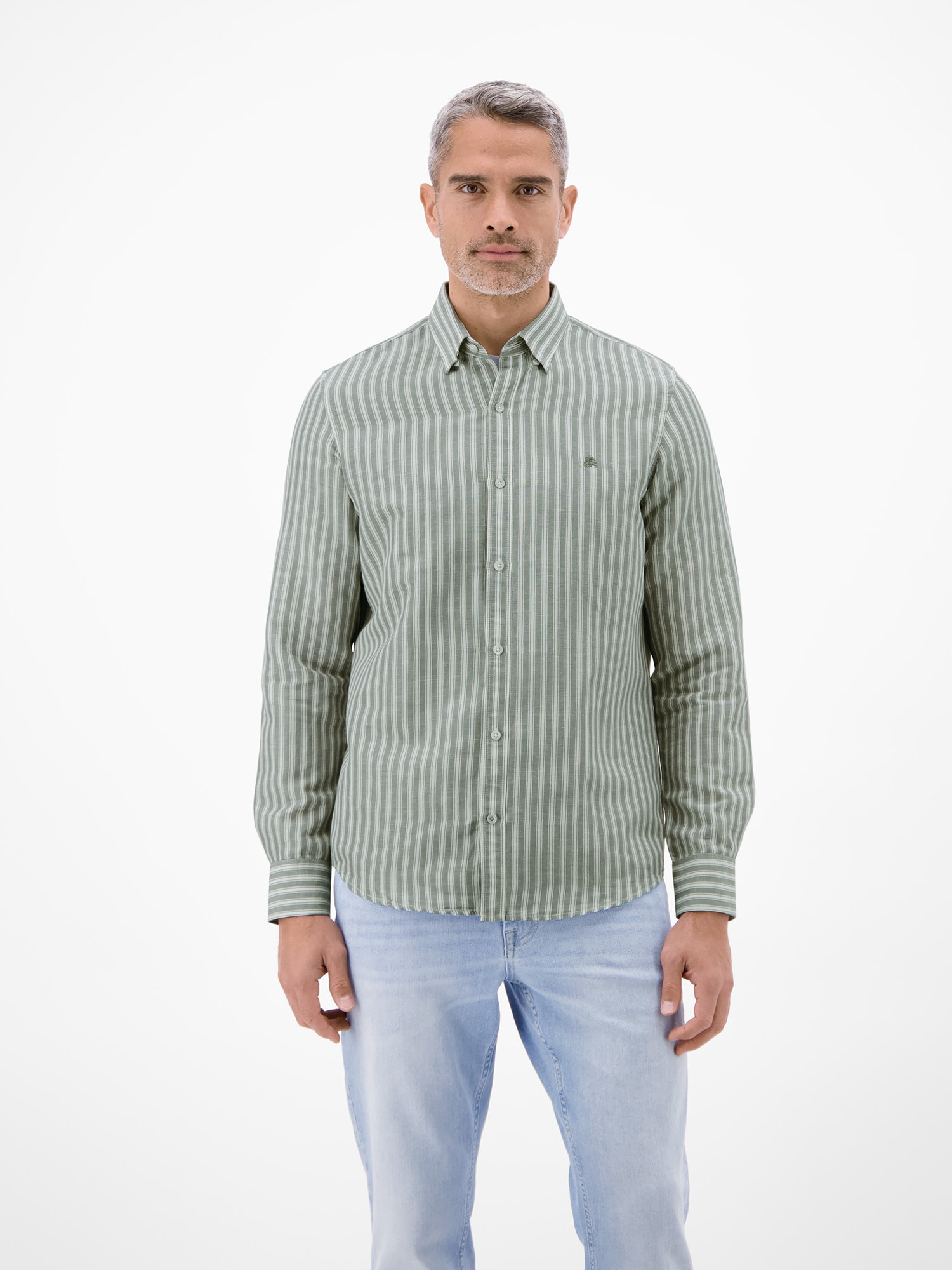 LERROS Leinenhemd »Gestreiftes Langarmhemd aus Leinen-Baumwoll-Mix« Gestreift, 55% Leinen, 45% Baumwolle, Button‑down, 2‑Knopf