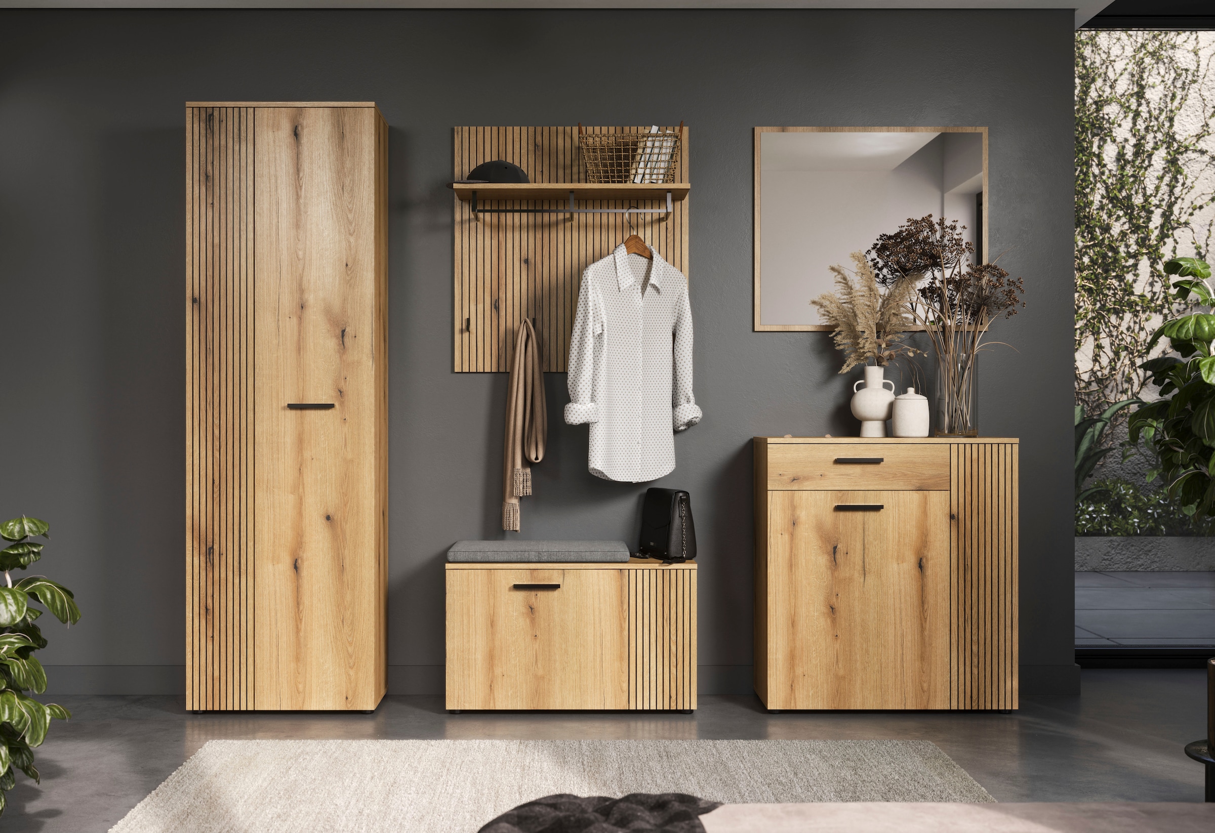 Home affaire Garderobenpaneel »Amrum« 1 Stk. tlg. Wandpaneel mit Ablage, 1 Kleiderstange & 4 Haken - (B/T/H) 80/28/84 cm