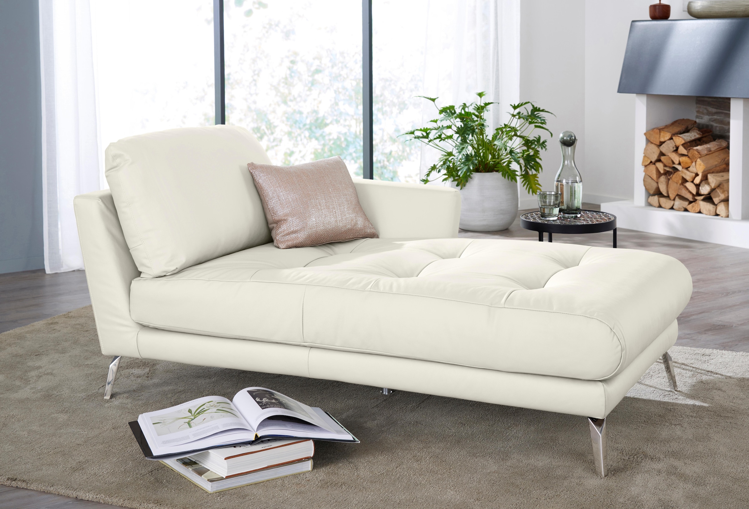 W.SCHILLIG Chaiselongue »softy«, mit dekorativer Heftung im Sitz, Füße Chrom glänzend