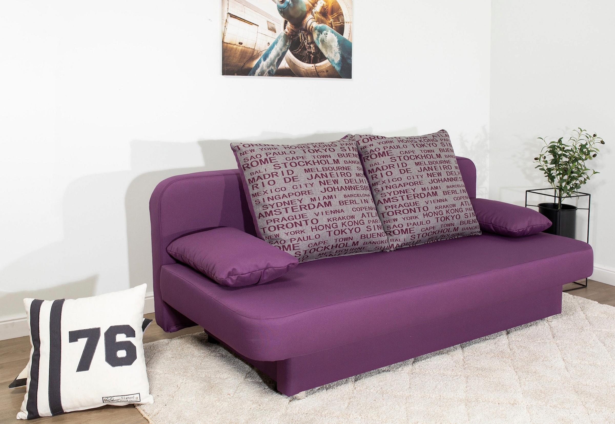 COLLECTION AB Schlafsofa »Ulla inkl. Bettfunktion und Bettkasten« inkl. Wenderückenkissen,Armlehnekissen