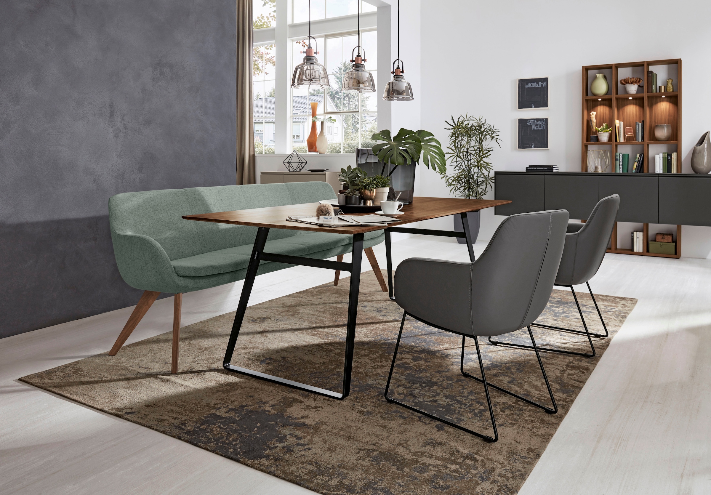 Musterring Essbank »Tavia«, Stativgestell Wildnussbaum massiv geölt, Breite 180, 200 oder 220 cm
