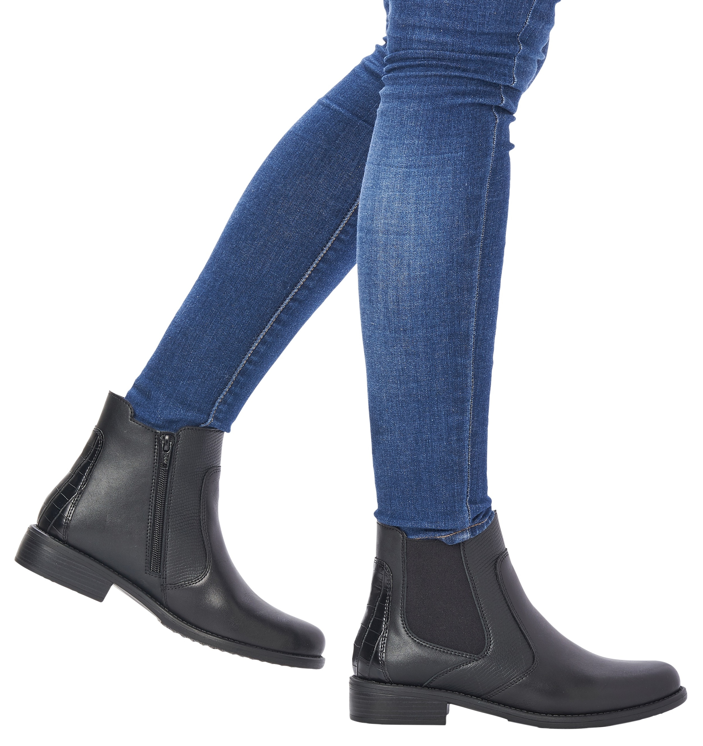 Remonte Chelseaboots, Blockabsatz, Stiefelette, Businesschuh, Besätze in Reptilienoptik