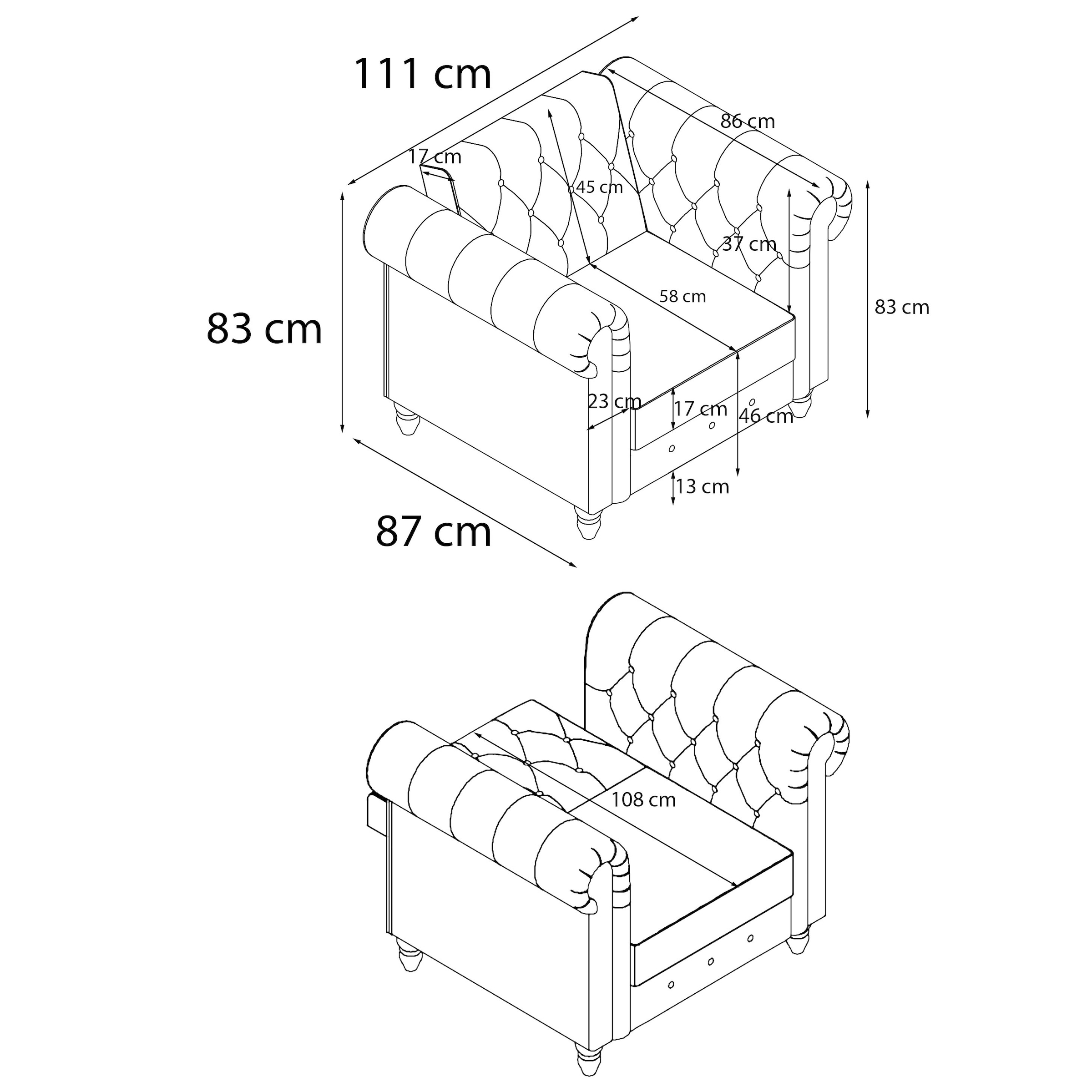 Dorel Home Chesterfield-Sessel »Felix«, mit Rückenlehne 3-fach verstellbar, Beine Massivholz, Sitzhöhe 46 cm