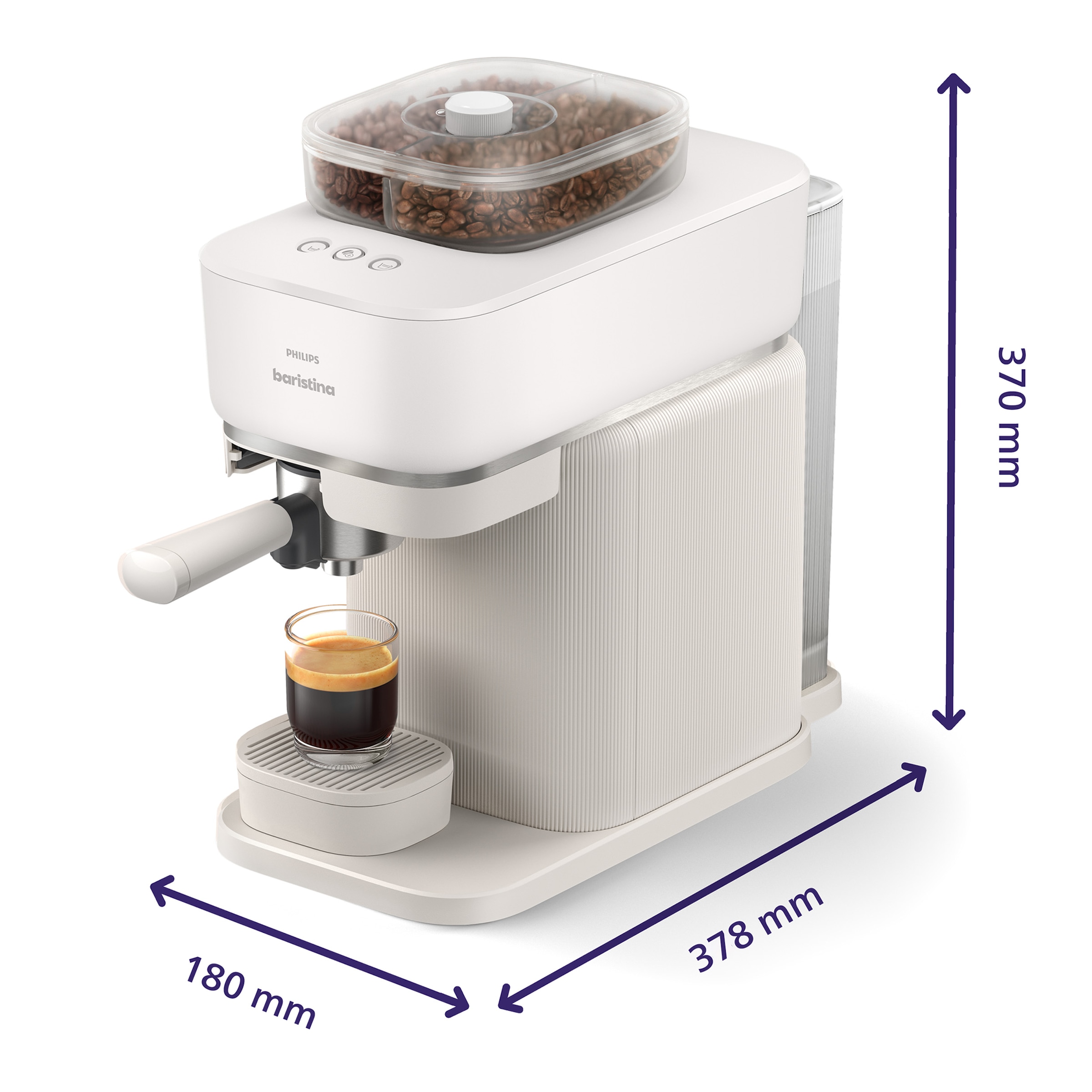 PHILIPS baristina Espressomaschine »mit Bean swap BAR320/00 mit Mahlwerk für ganze Bohnen«, Dualer Bohnenbehälter, Naturweiß​