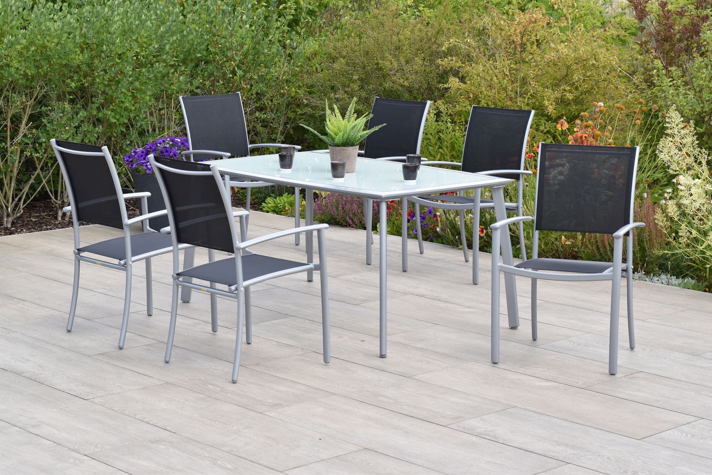MERXX Garten-Essgruppe »»Milano««, (Set, 7 tlg., Pulverbeschichtetes Aluminiumgestell), Tisch: LxB: 150x90 cm