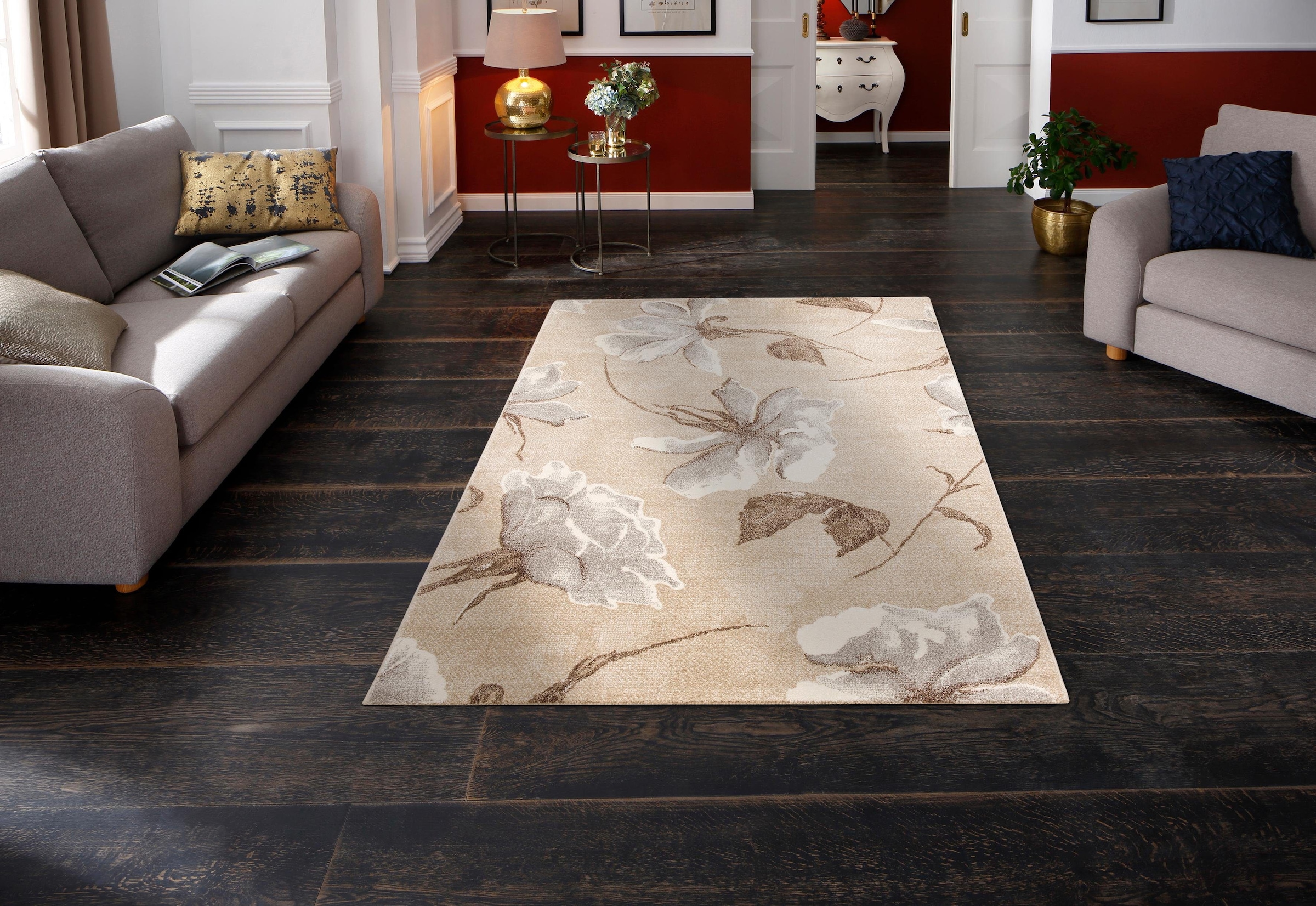 my home Teppich »Sofia«, rechteckig, Blumen Design, flacher Teppich,  florales Muster, weich im OTTO Online-Shop