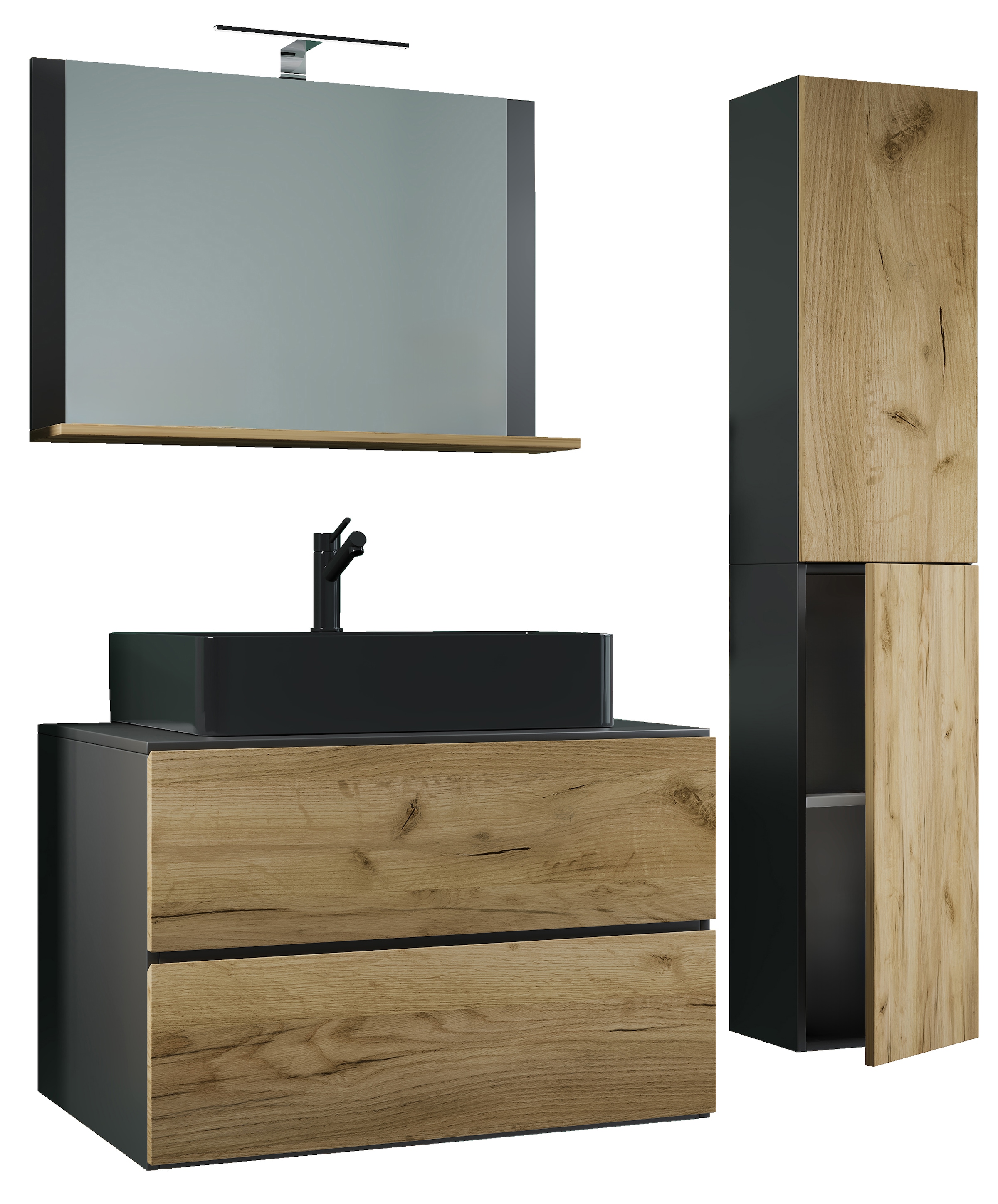 VCM Waschbeckenunterschrank »VCM 4-tlg. Waschplatz Waschtisch Badmöbel Set Waschbecken Lendas-BL Breite 80 cm L Schublade«, (4 St.)