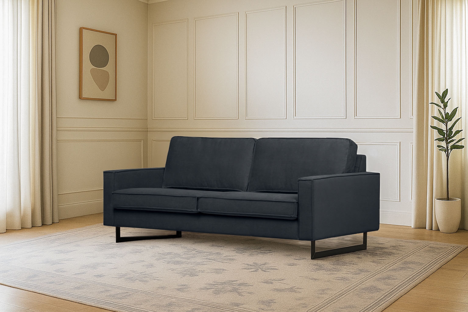 Home affaire 3-Sitzer »Pinto, 206 cm, Cord, Chenille, Lederoptik« mit Keder, schwarze Metallfüße, Wellenunterfederung