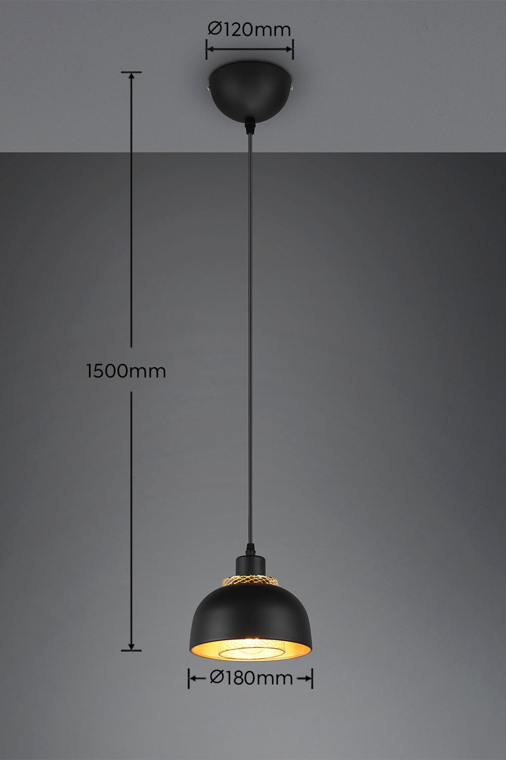 REALITY Leuchten Pendelleuchte »Punch«, 1 flammig, Leuchtmittel E27 | ohne Leuchtmittel, Industrie-Look mit Doppelschirm schwarz-gold, exkl 1xE27 max 40W
