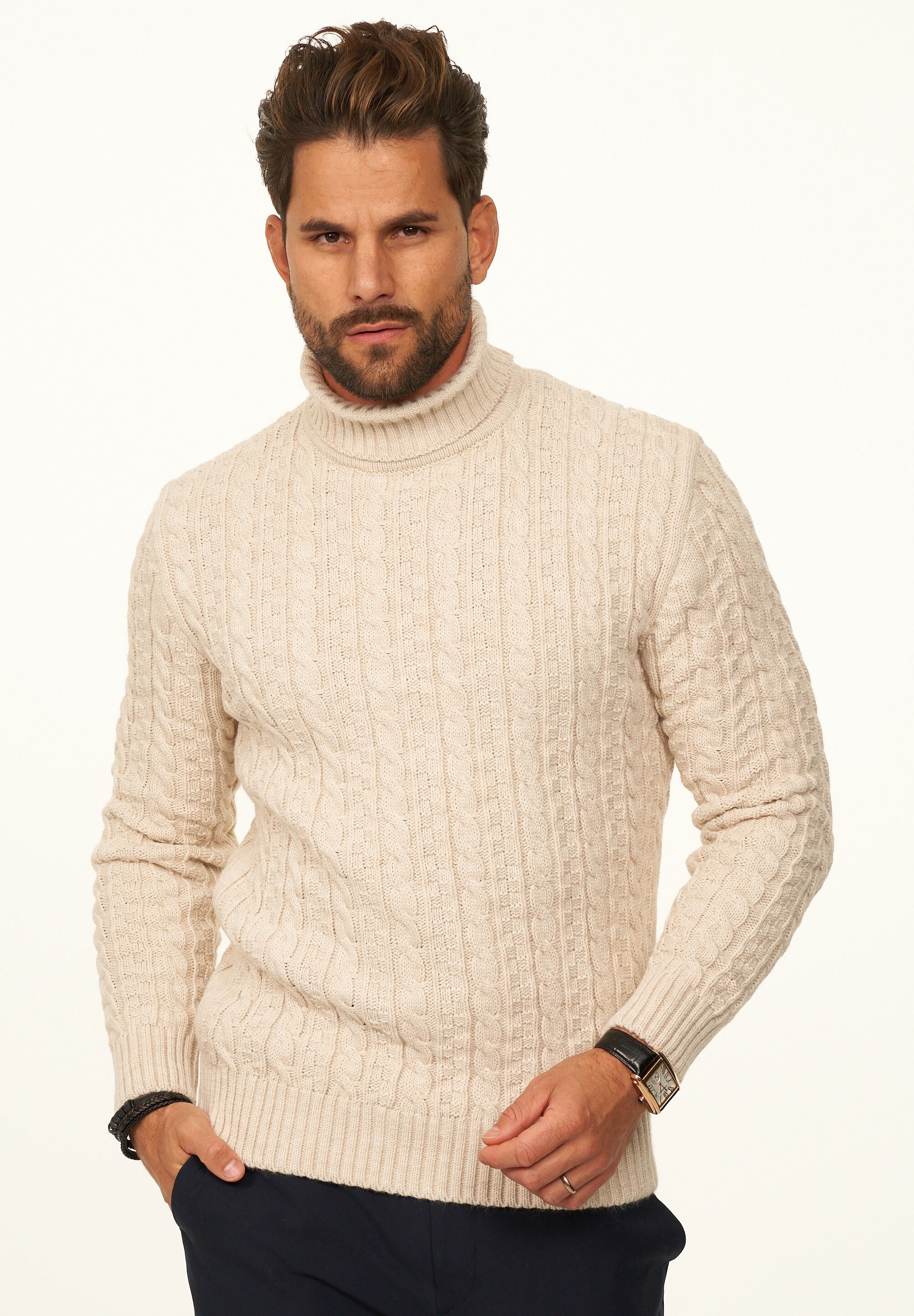Daily Cotton Rollkragenpullover »als Grobstrick Pulli mit Zopfmuster für Herren« Strickpullover für Männer - Winterpullover im Regular-Fit