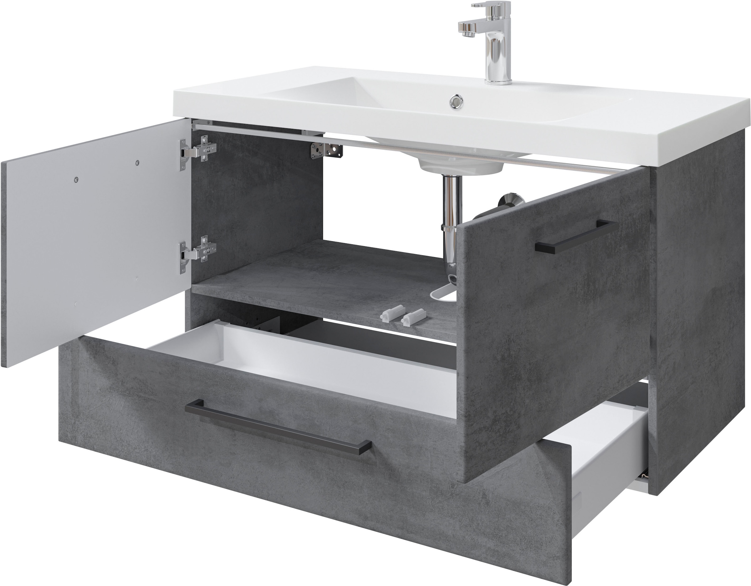 Saphir Badmöbel-Set »Quickset 945 Mineralmarmor-Waschtisch mit Unterschrank, 99 cm breit« 1 Stk. tlg.