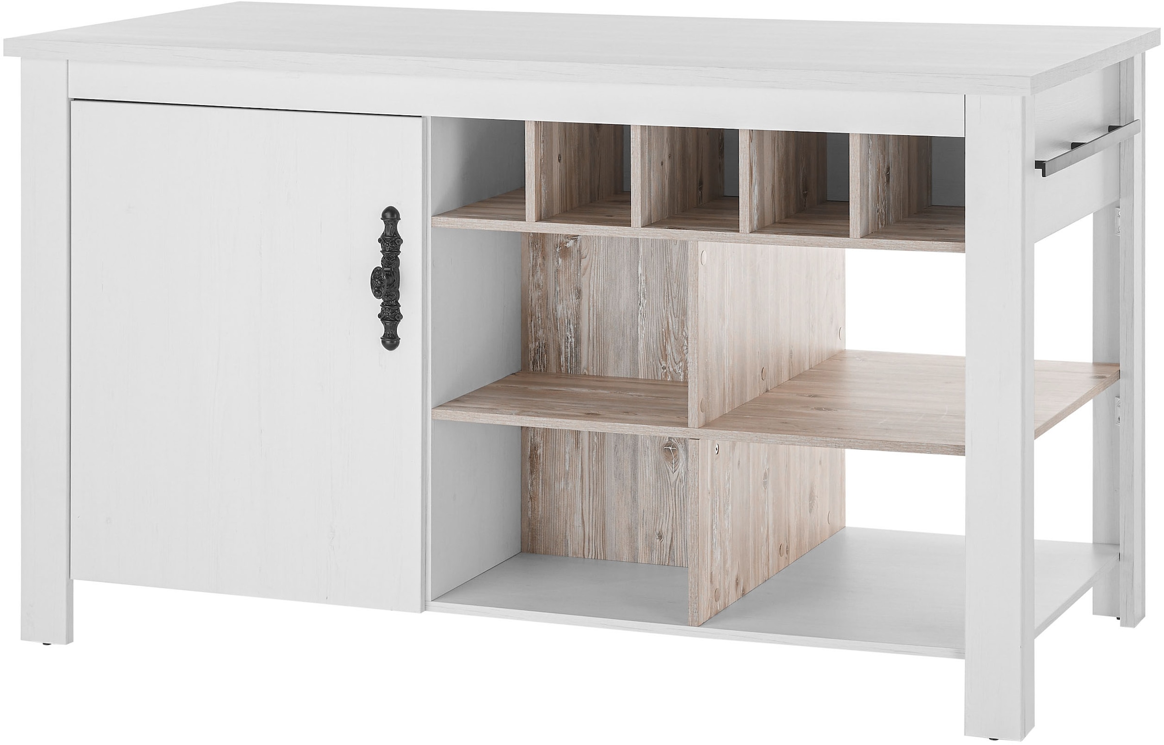 Home affaire Kücheninsel »Florenz, Küchenblock in Pinie Weiß, Kochinsel, Küchenarbeitsblock«, Breite 161 cm, mit verschnörkeltem Metallgriff, Arbeitshöhe 92 cm