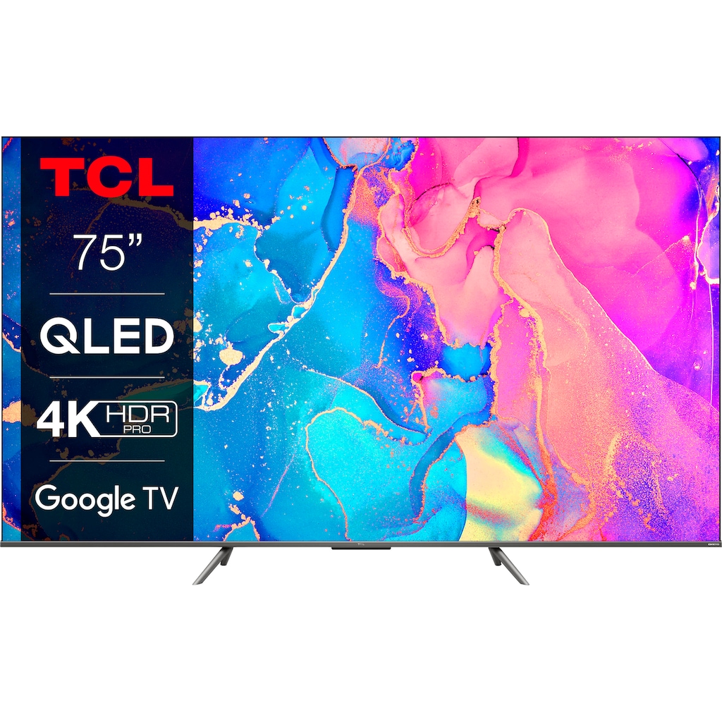 TCL QLED-Fernseher »75C631X1«, 189 cm/75 Zoll, 4K Ultra HD, Smart-TV-Google TV, HDR Premium, Dolby Atmos, HDMI 2.1, Metallgehäuse, ONKYO-Sound