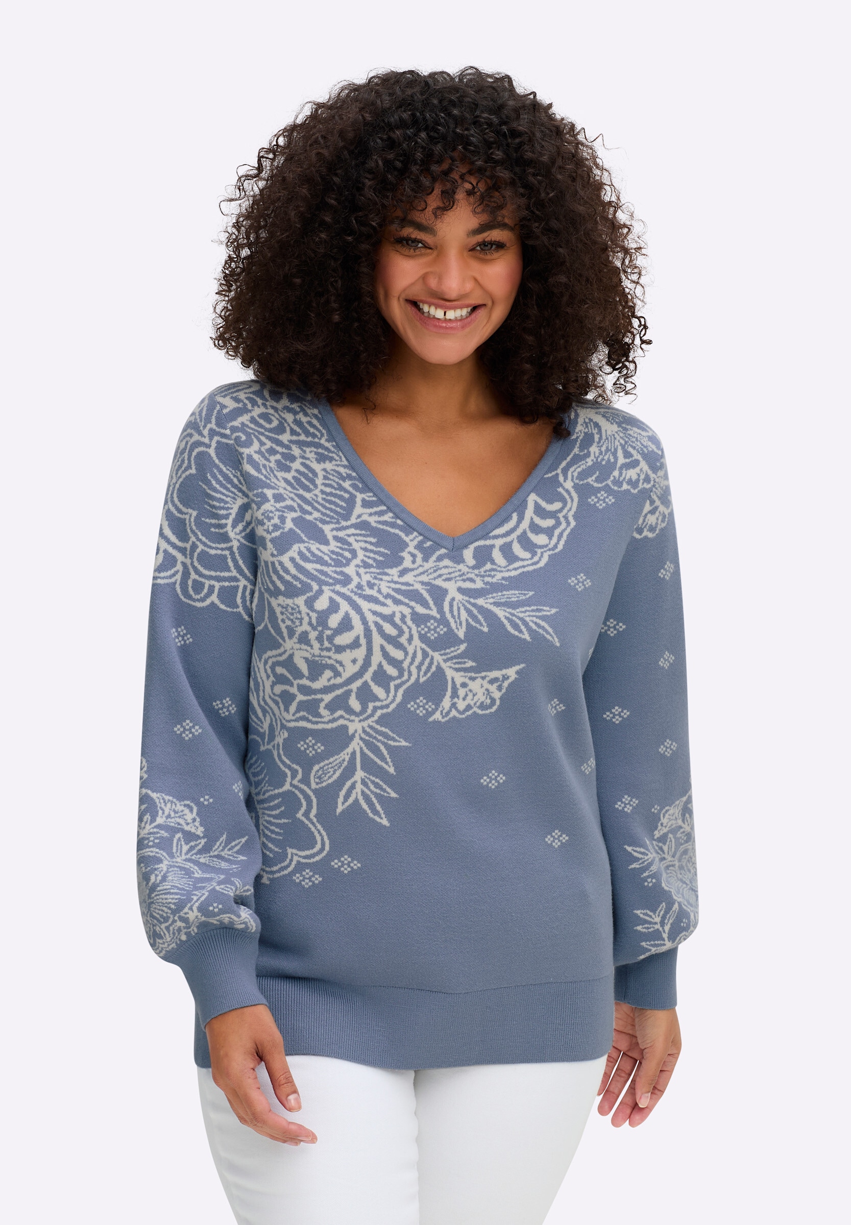 sheego by Joe Browns Strickpullover »Pullover Jacquardpullover mit Blüten«