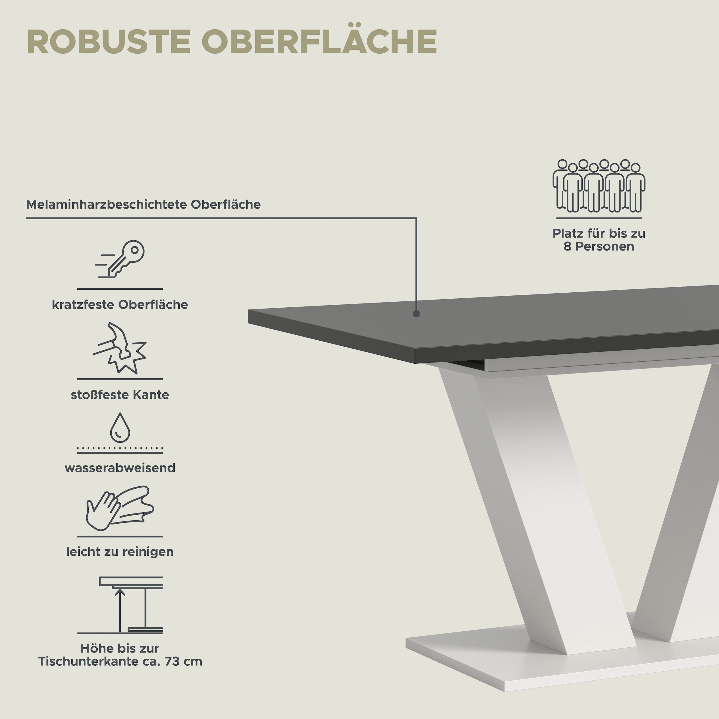 INOSIGN Esstisch »Motus, ausziehbar 150 -190 cm, inklusive 40 cm Einlegeplatte«, (Set, 1 St.), V-Gestell mit Bodenplatte, Tisch, Küchentisch, Esszimmer, Küche