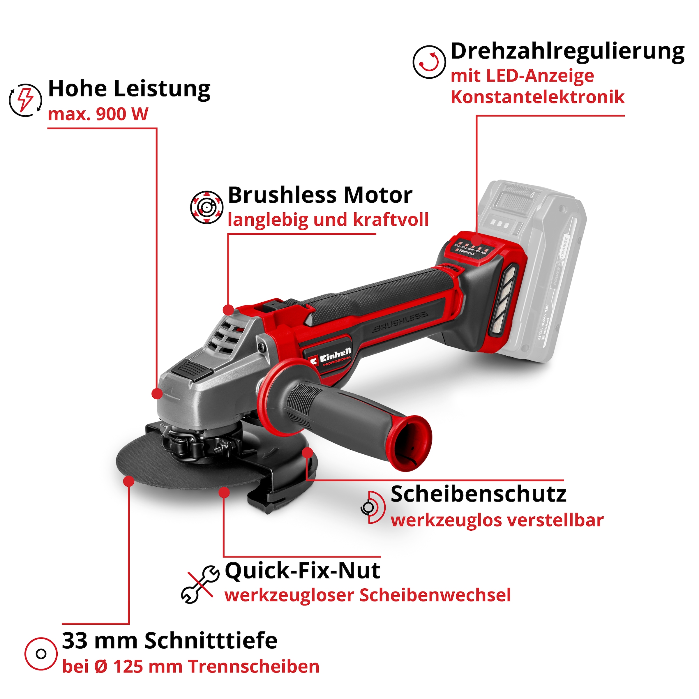 Einhell Akku-Winkelschleifer »TP-AG 18/125 CE Q Li - Solo« ohne Akku und Ladegerät