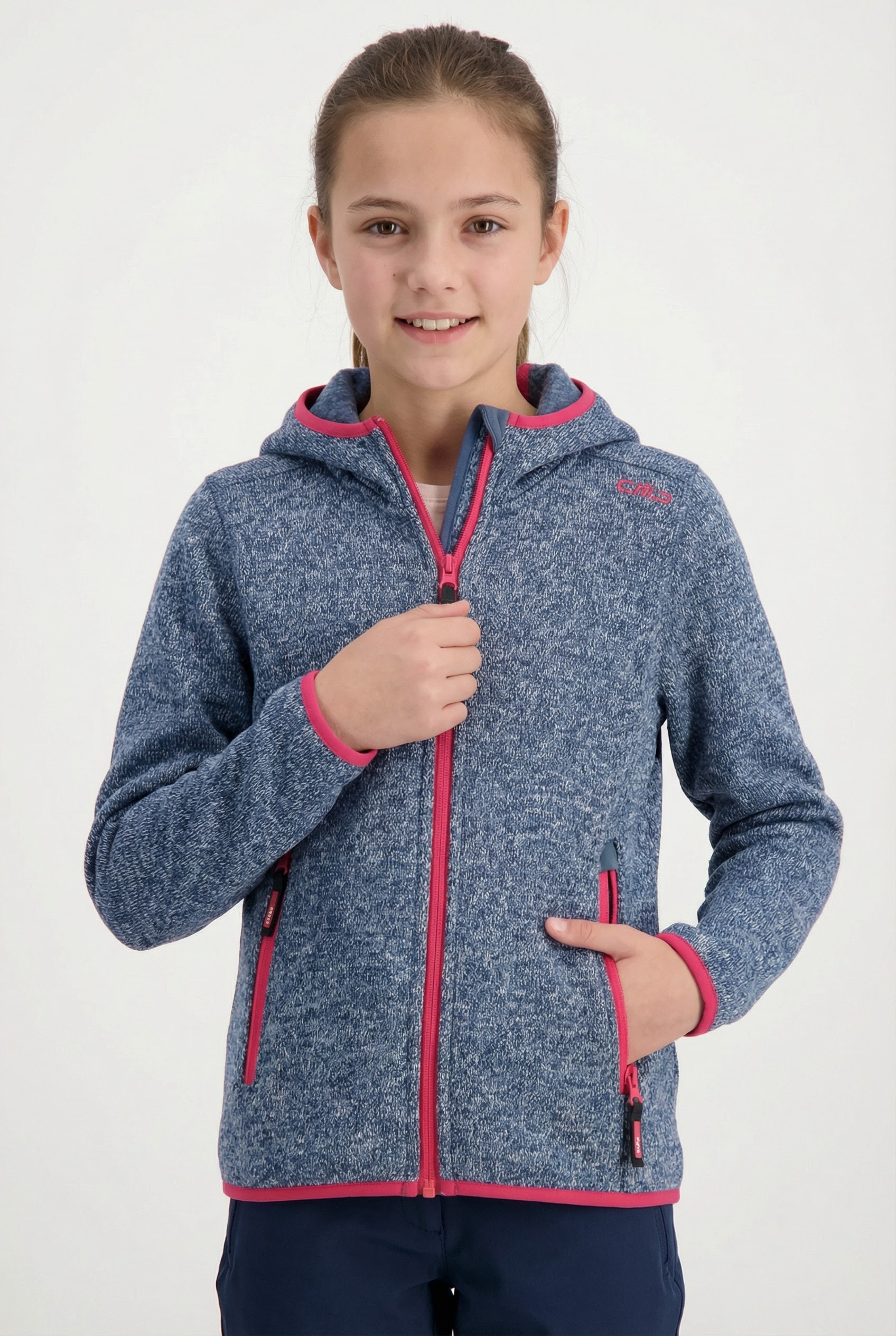 CMP Strickfleecejacke mit Kapuze Übergangsjacke für Kinder, mit Kapuze, mit Reißverschlusstaschen