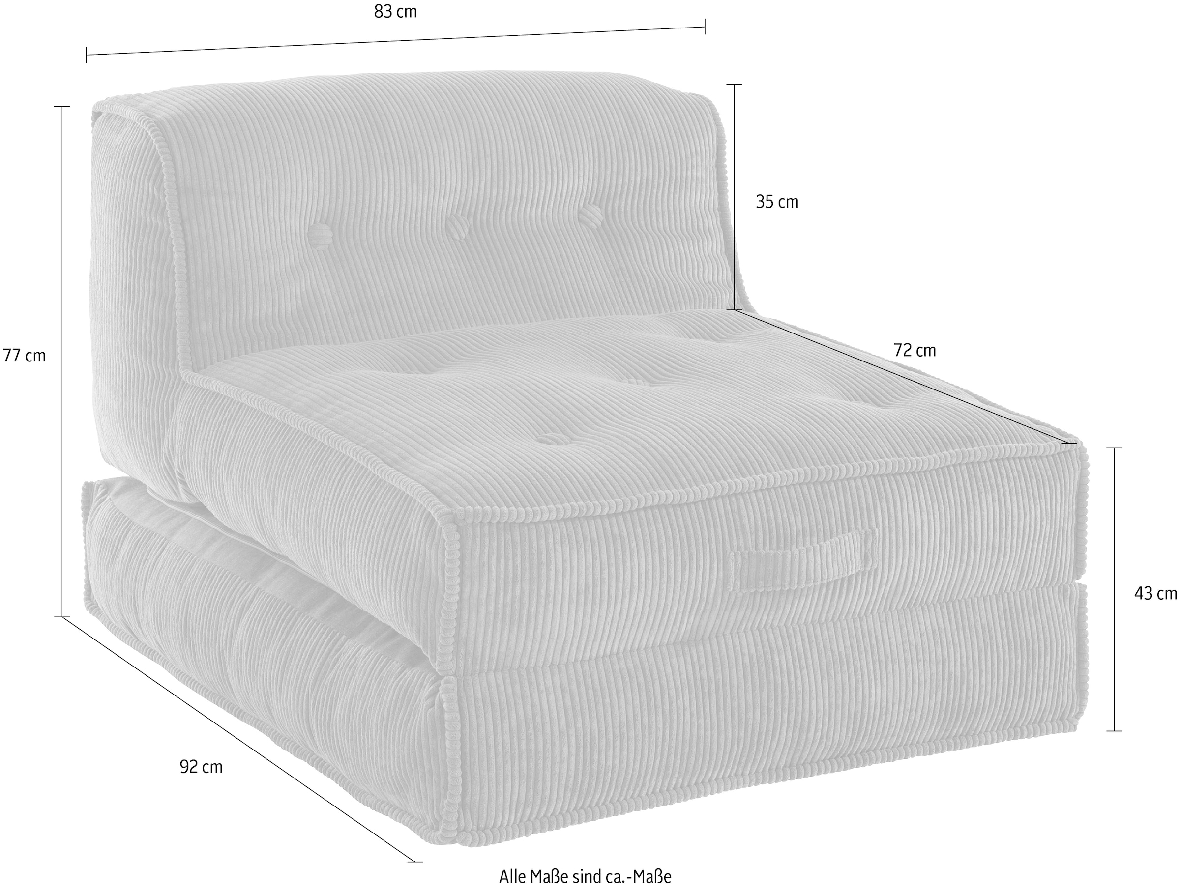 INOSIGN Sessel »Pia« Loungesessel aus Cord, in 2 Größen, Pouf-Funktion.
