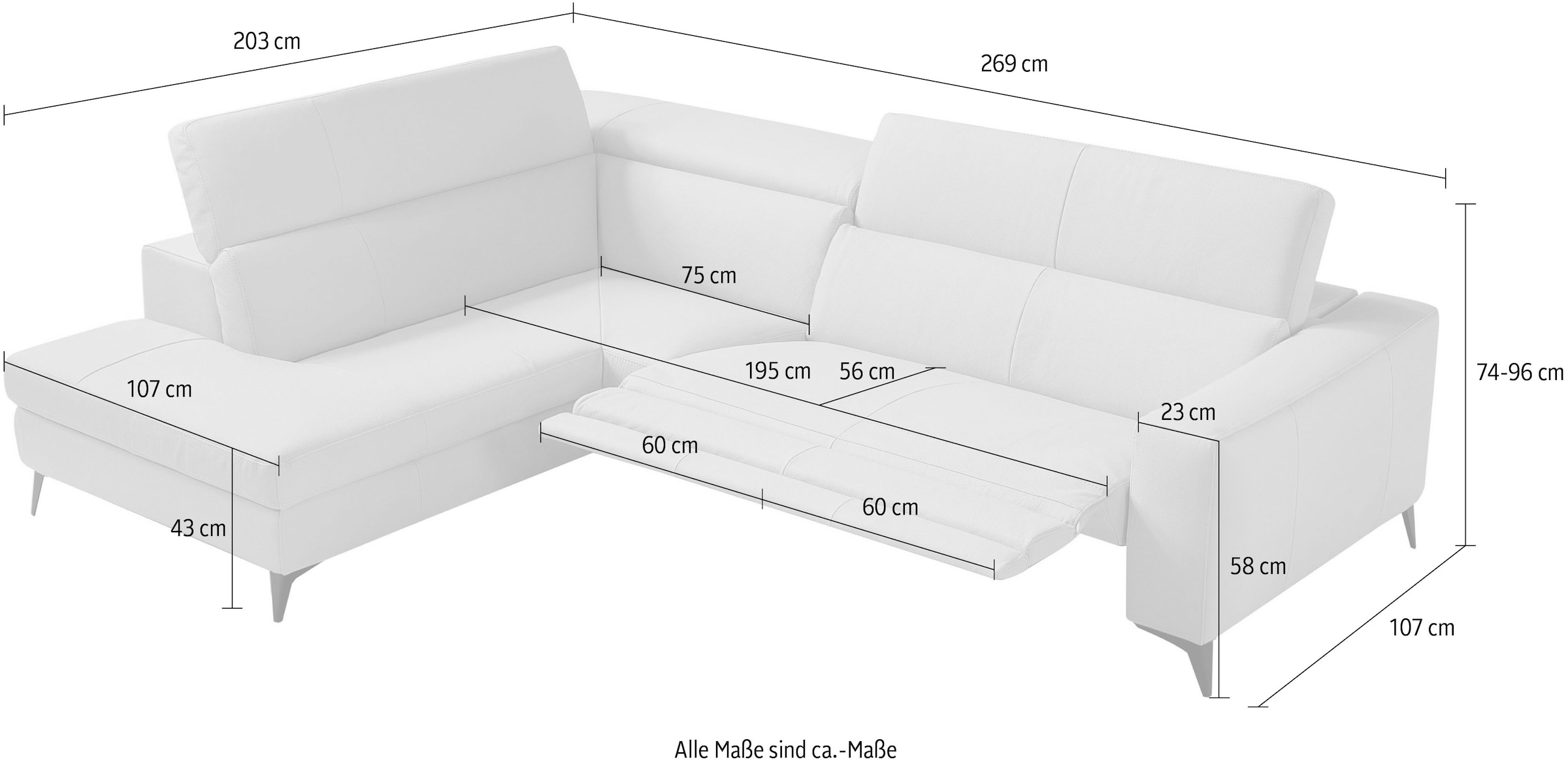 Egoitaliano Ecksofa »Edith, Designsofa mit hohem Sitzkomfort, L-Form« inkl. elektrischer Relaxfunktion und manuell verstellbaren Kopfteilen